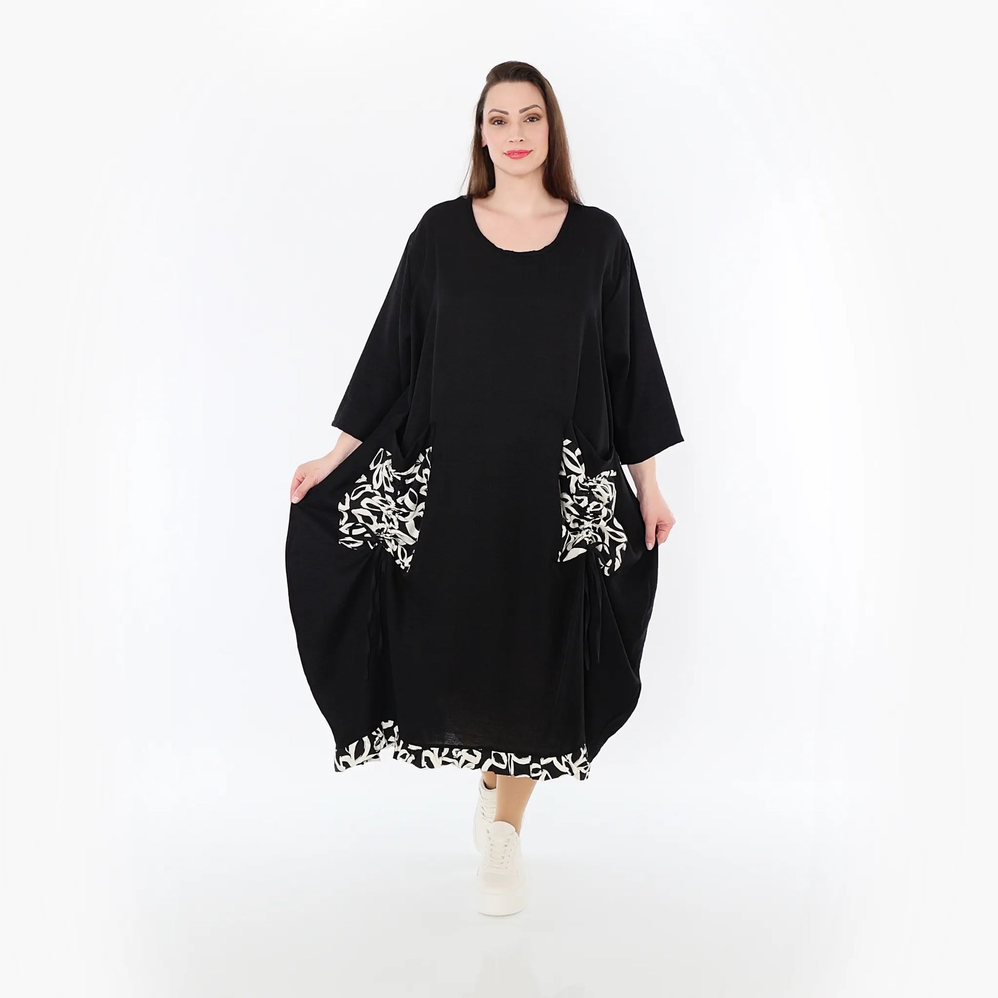  Ballonkleid von AKH Fashion aus Baumwolle, 1478.07071, Schwarz/Ecru, Ausgefallen, Zeitlos