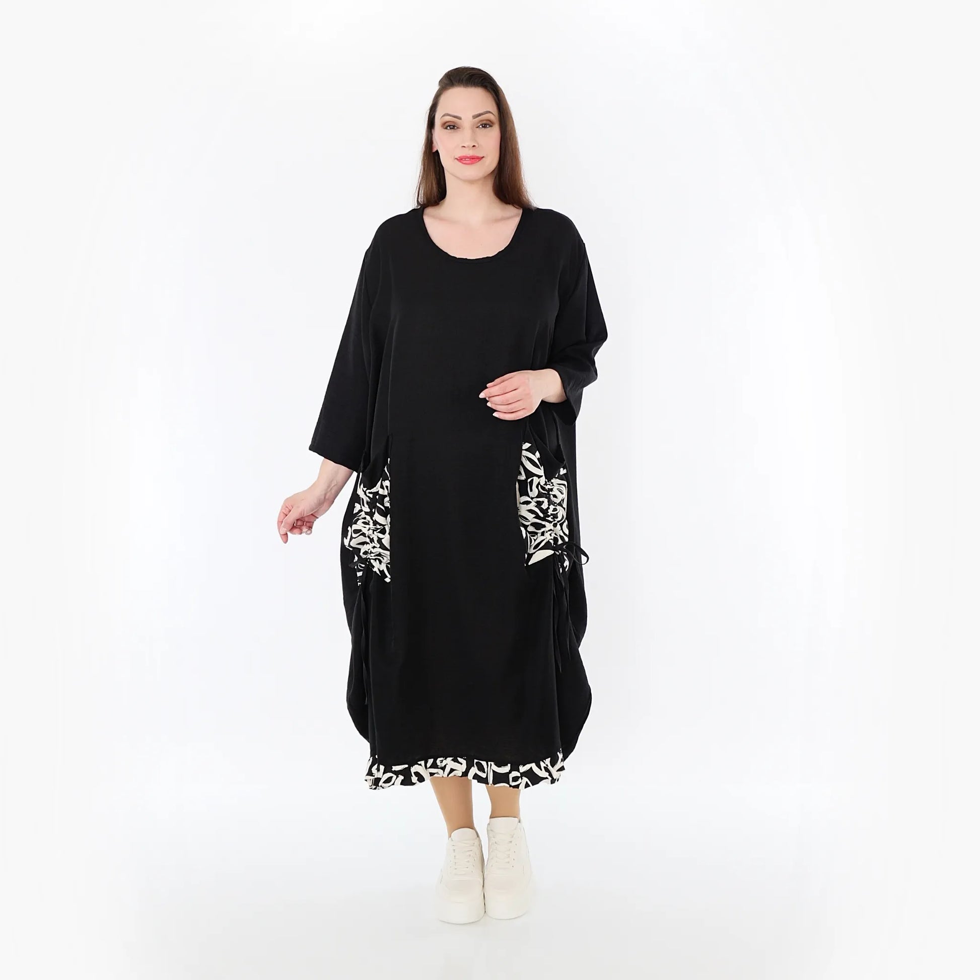  Ballonkleid von AKH Fashion aus Baumwolle, 1478.07071, Schwarz/Ecru, Ausgefallen, Zeitlos