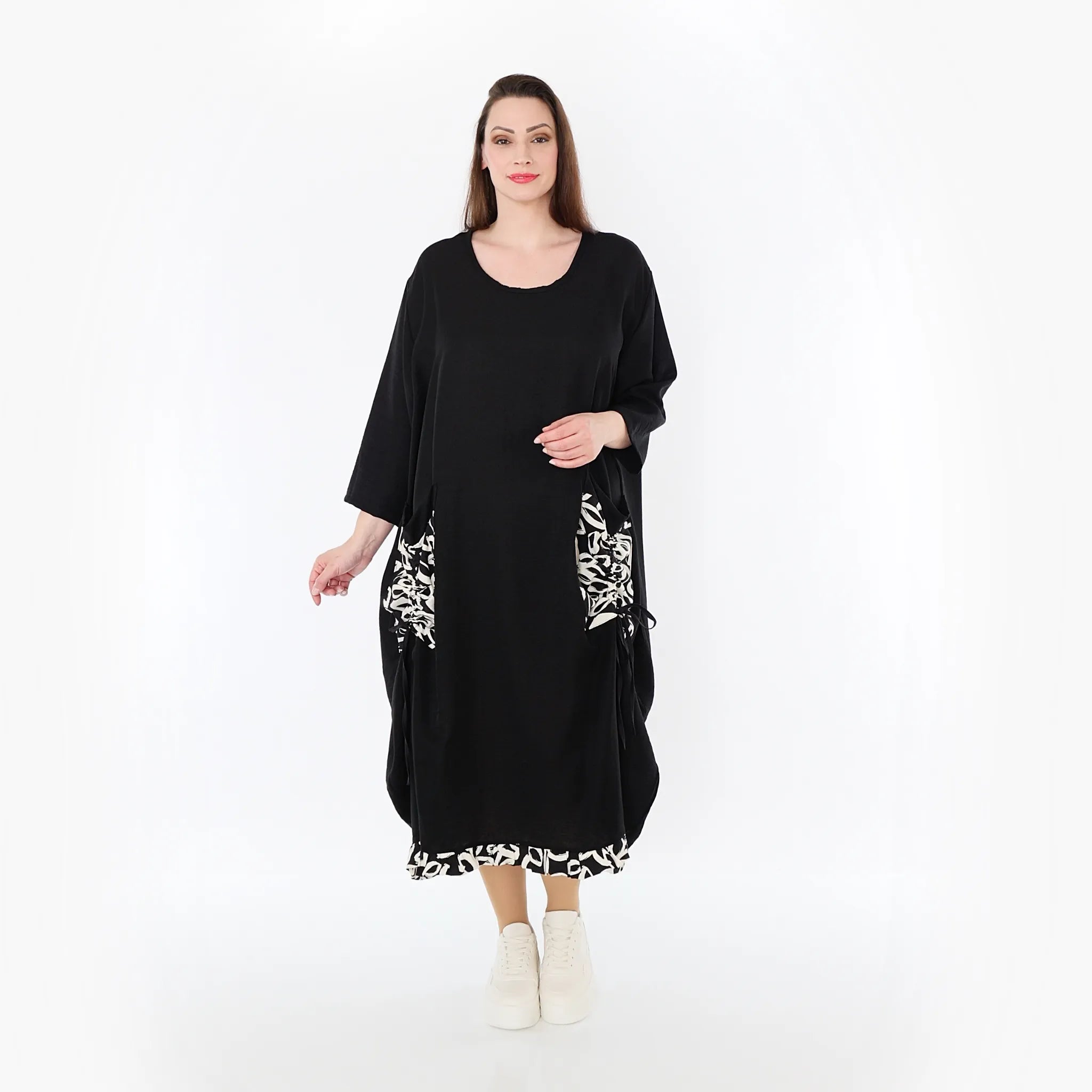  Ballonkleid von AKH Fashion aus Baumwolle, 1478.07071, Schwarz/Ecru, Ausgefallen, Zeitlos