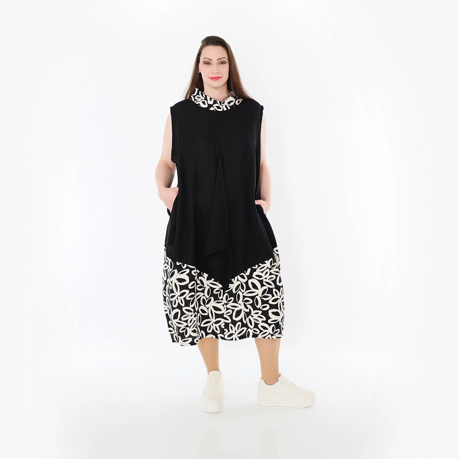  Ballon Tunika von AKH Fashion aus Baumwolle, 1478.07072, Schwarz/Ecru, Ausgefallen, Schick