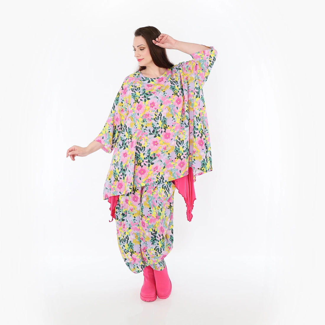  A-Form Bigshirt von AKH Fashion aus Viskose, 1479.00593, Multicolor, Blumen, Ausgefallen