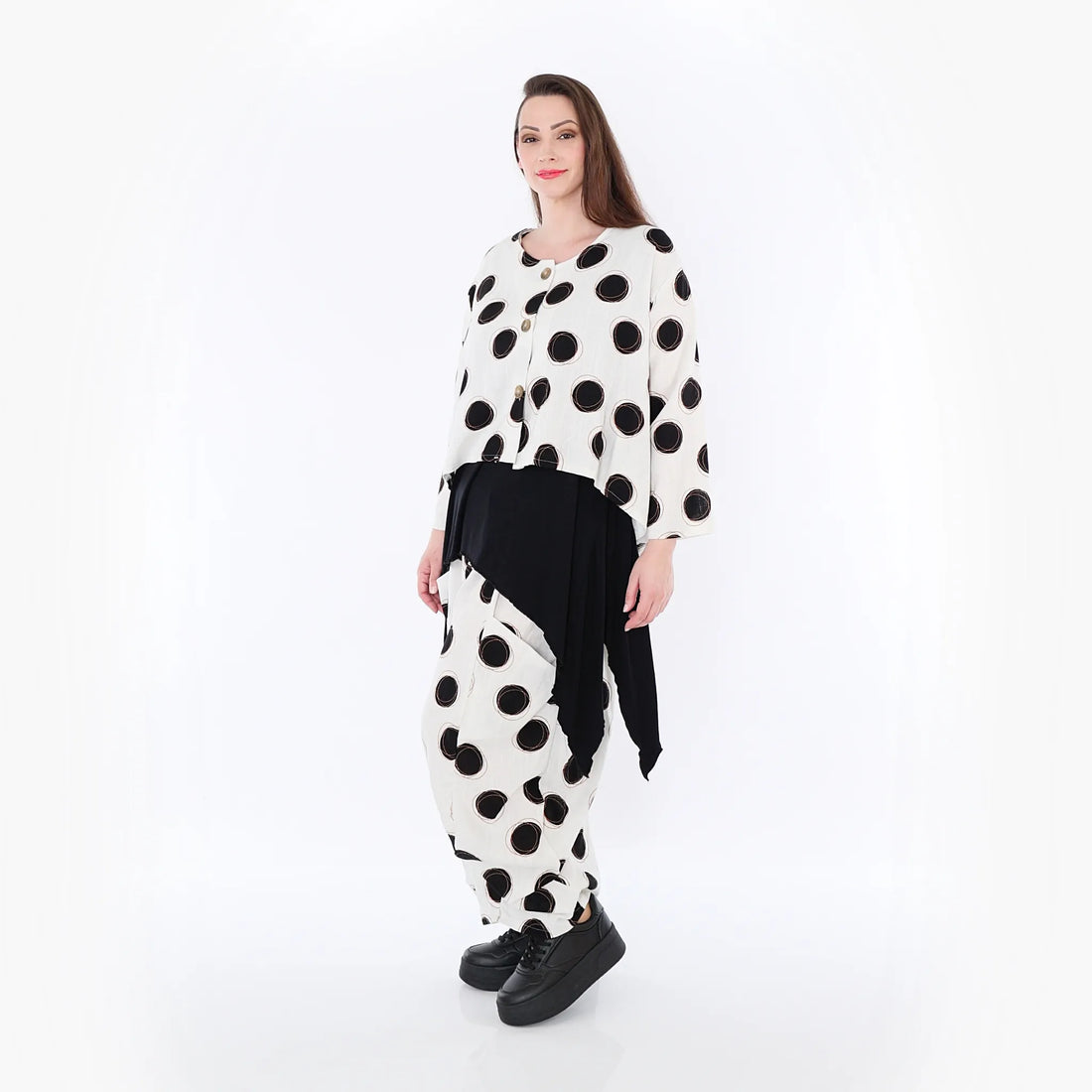  Ballonhose von AKH Fashion aus Viskose, 1480.08069, Ecru/Schwarz/Cognac, Punkte, Schick