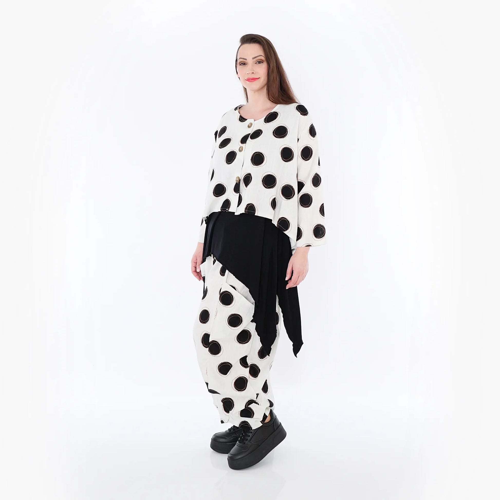  Ballonhose von AKH Fashion aus Viskose, 1480.08069, Ecru/Schwarz/Cognac, Punkte, Schick