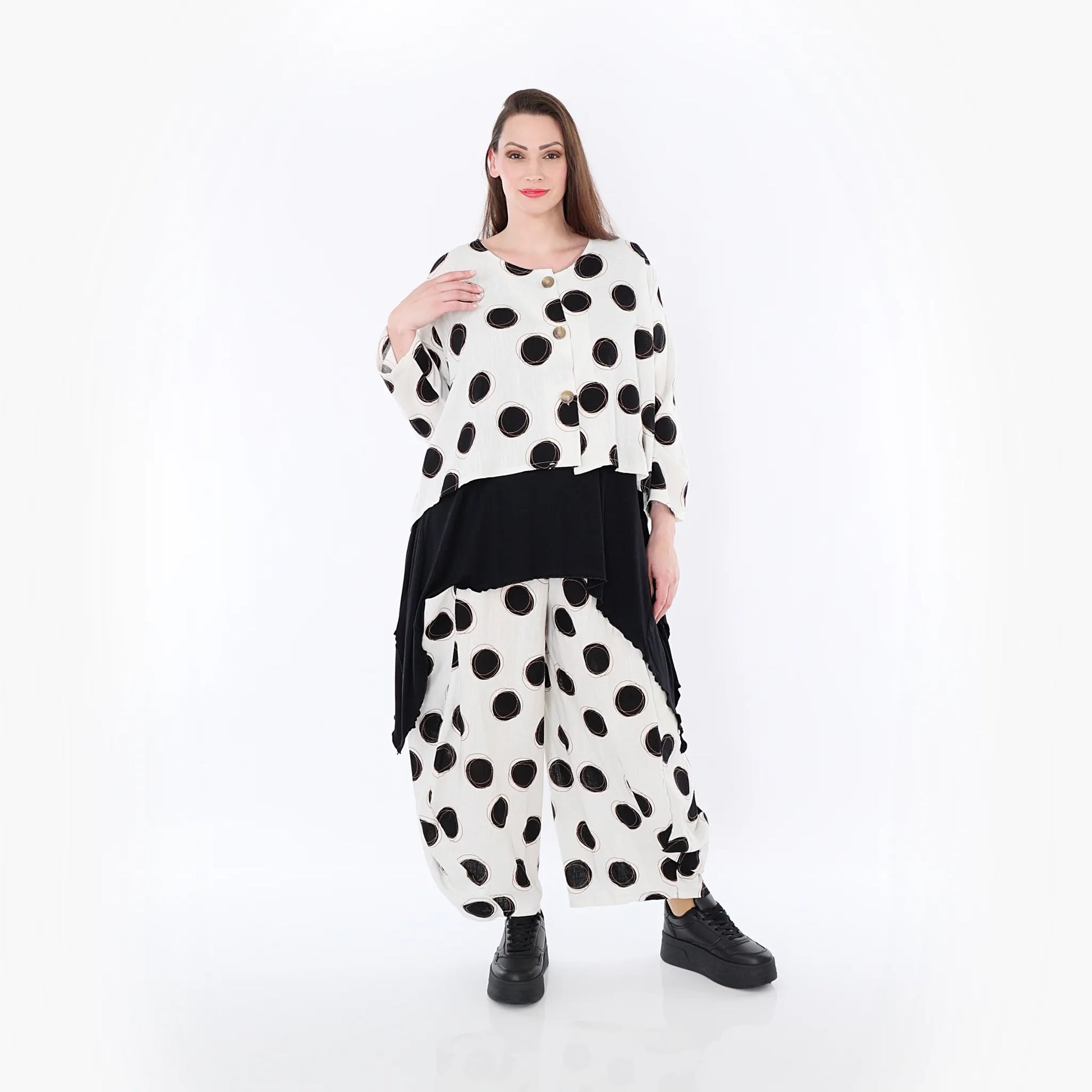  Ballonhose von AKH Fashion aus Viskose, 1480.08069, Ecru/Schwarz/Cognac, Punkte, Schick