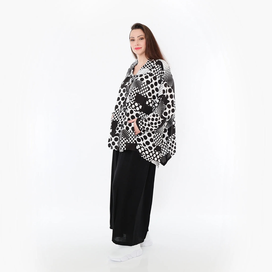  A-Form Jacke von AKH Fashion aus Viskose, 1481.02222, Schwarz/Weiß, Punkte, Ausgefallen