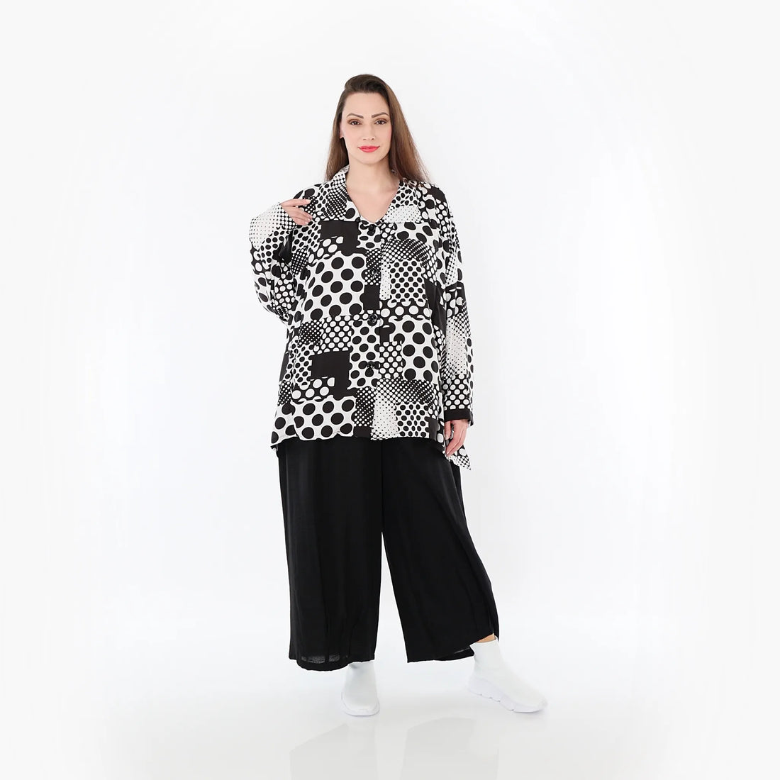  A-Form Jacke von AKH Fashion aus Viskose, 1481.02222, Schwarz/Weiß, Punkte, Ausgefallen