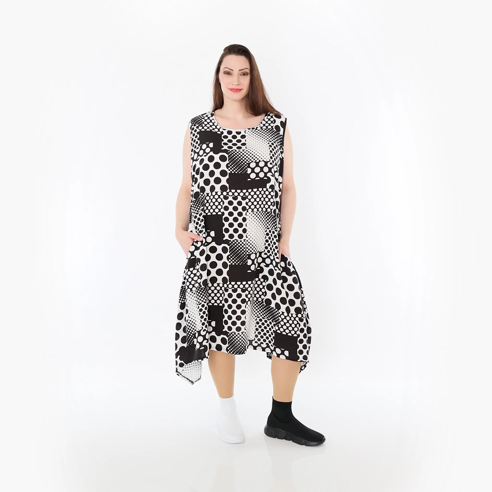  Ballonkleid von AKH Fashion aus Viskose, 1481.04489, Schwarz/Weiß, Punkte, Ausgefallen
