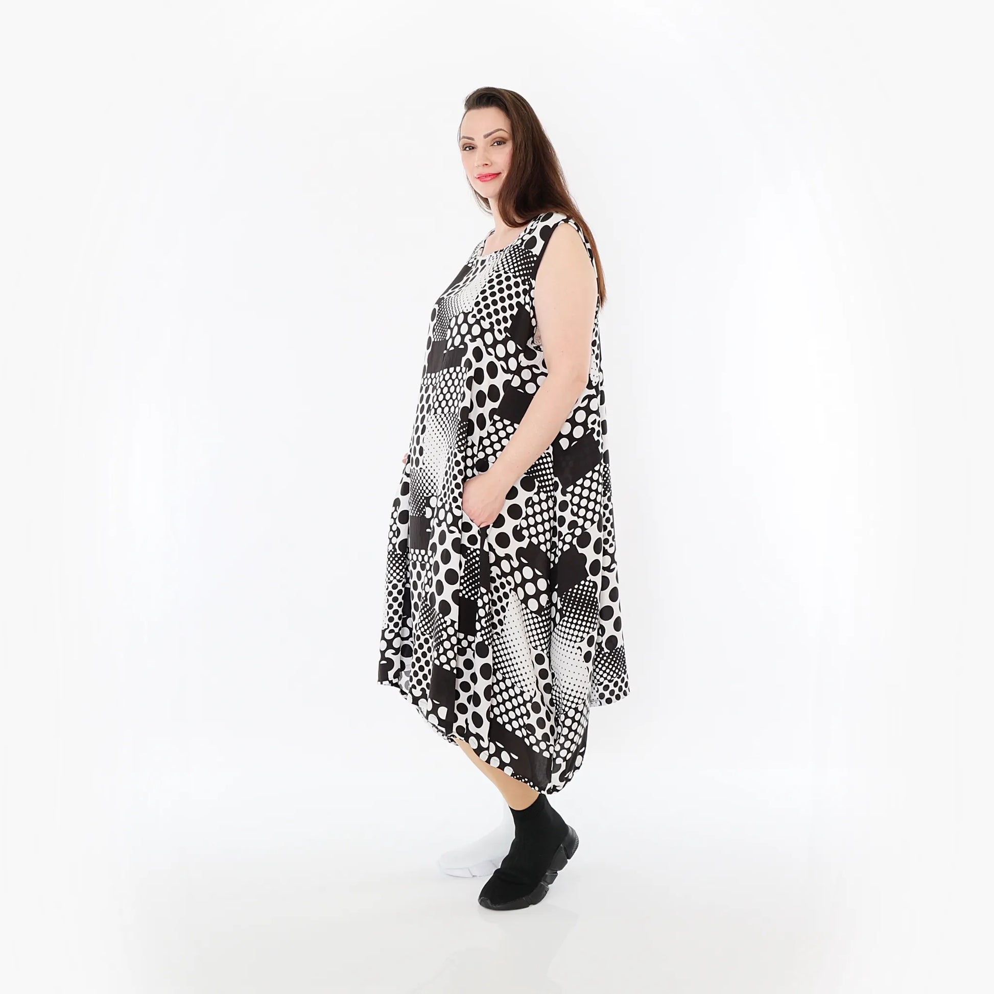  Ballonkleid von AKH Fashion aus Viskose, 1481.04489, Schwarz/Weiß, Punkte, Ausgefallen