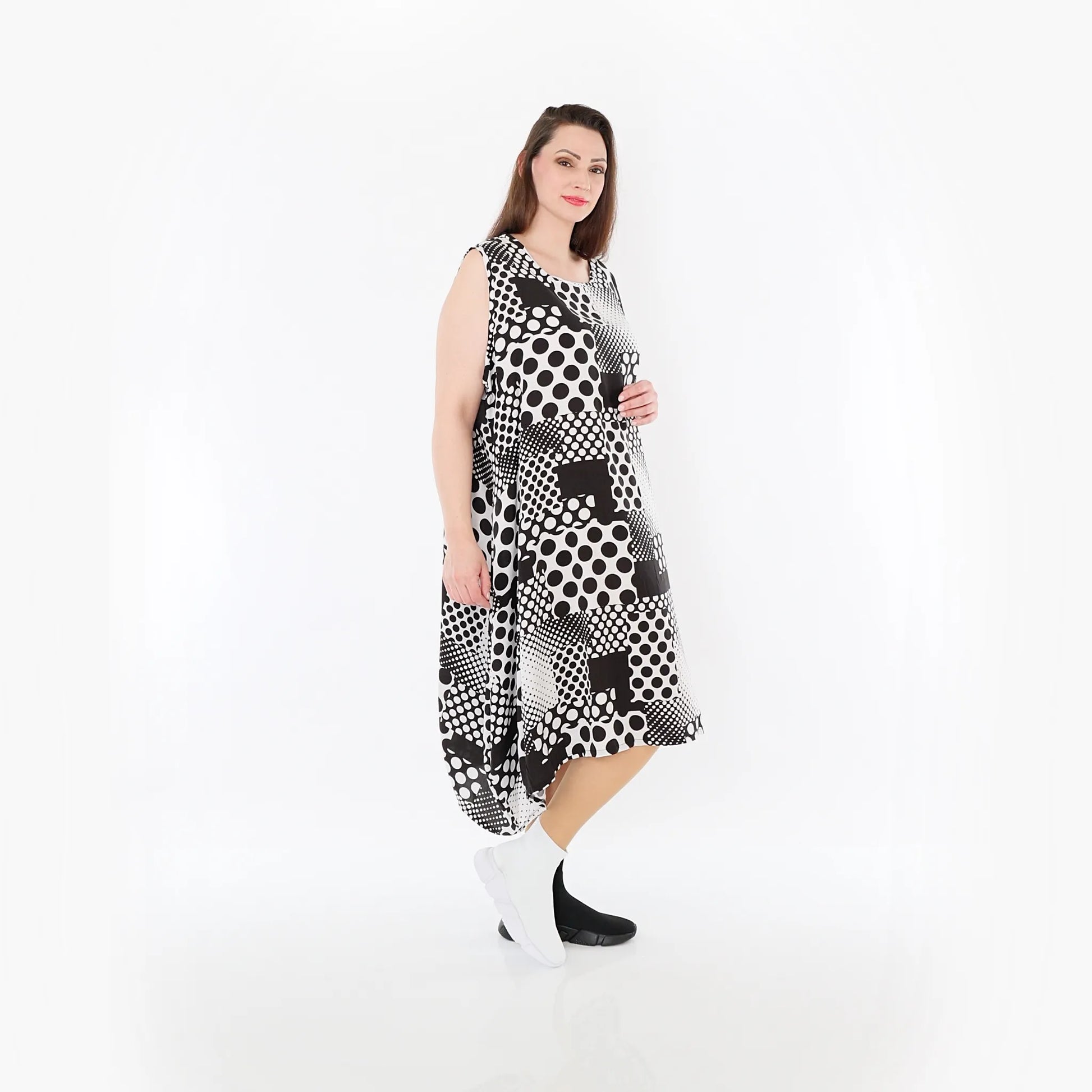  Ballonkleid von AKH Fashion aus Viskose, 1481.04489, Schwarz/Weiß, Punkte, Ausgefallen