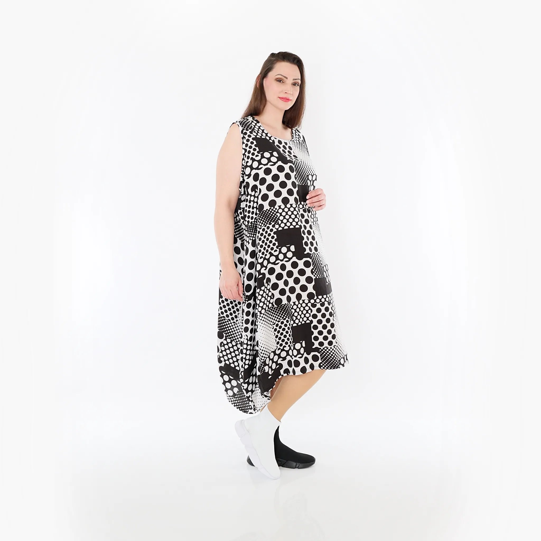  Ballonkleid von AKH Fashion aus Viskose, 1481.04489, Schwarz/Weiß, Punkte, Ausgefallen