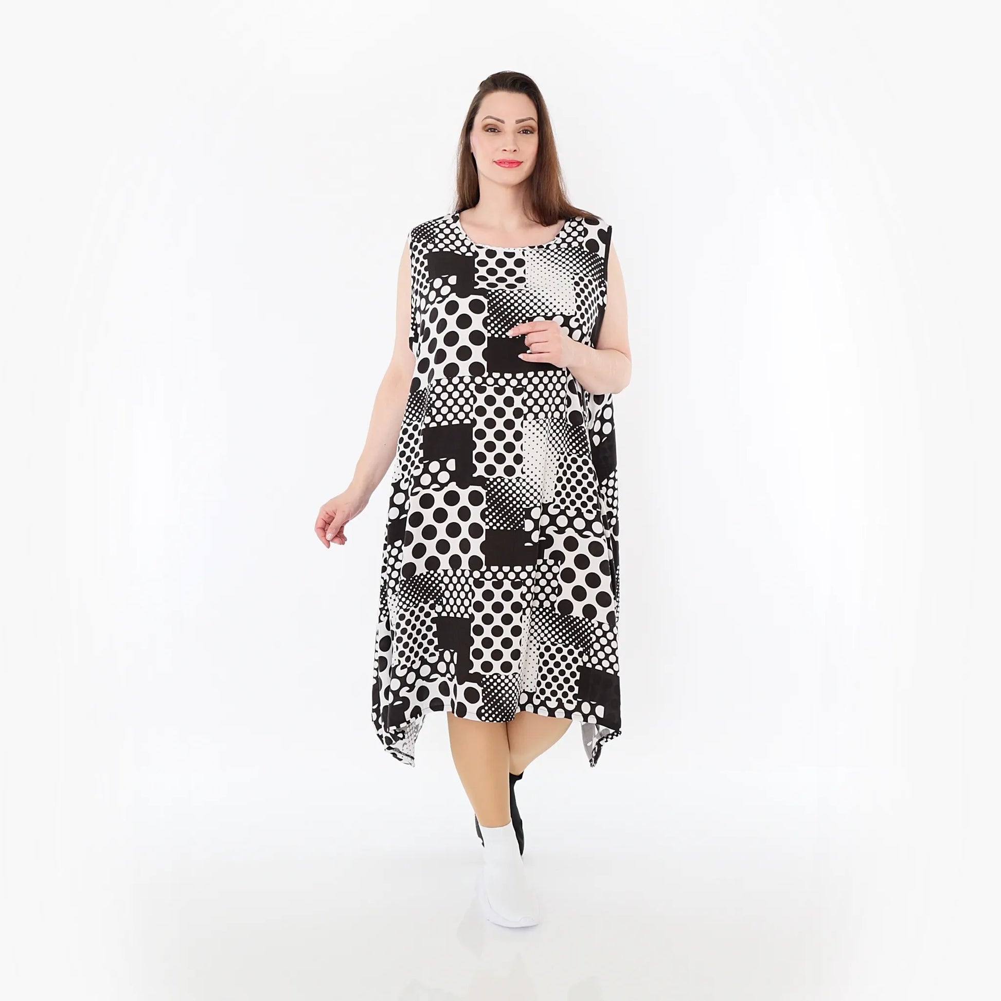  Ballonkleid von AKH Fashion aus Viskose, 1481.04489, Schwarz/Weiß, Punkte, Ausgefallen