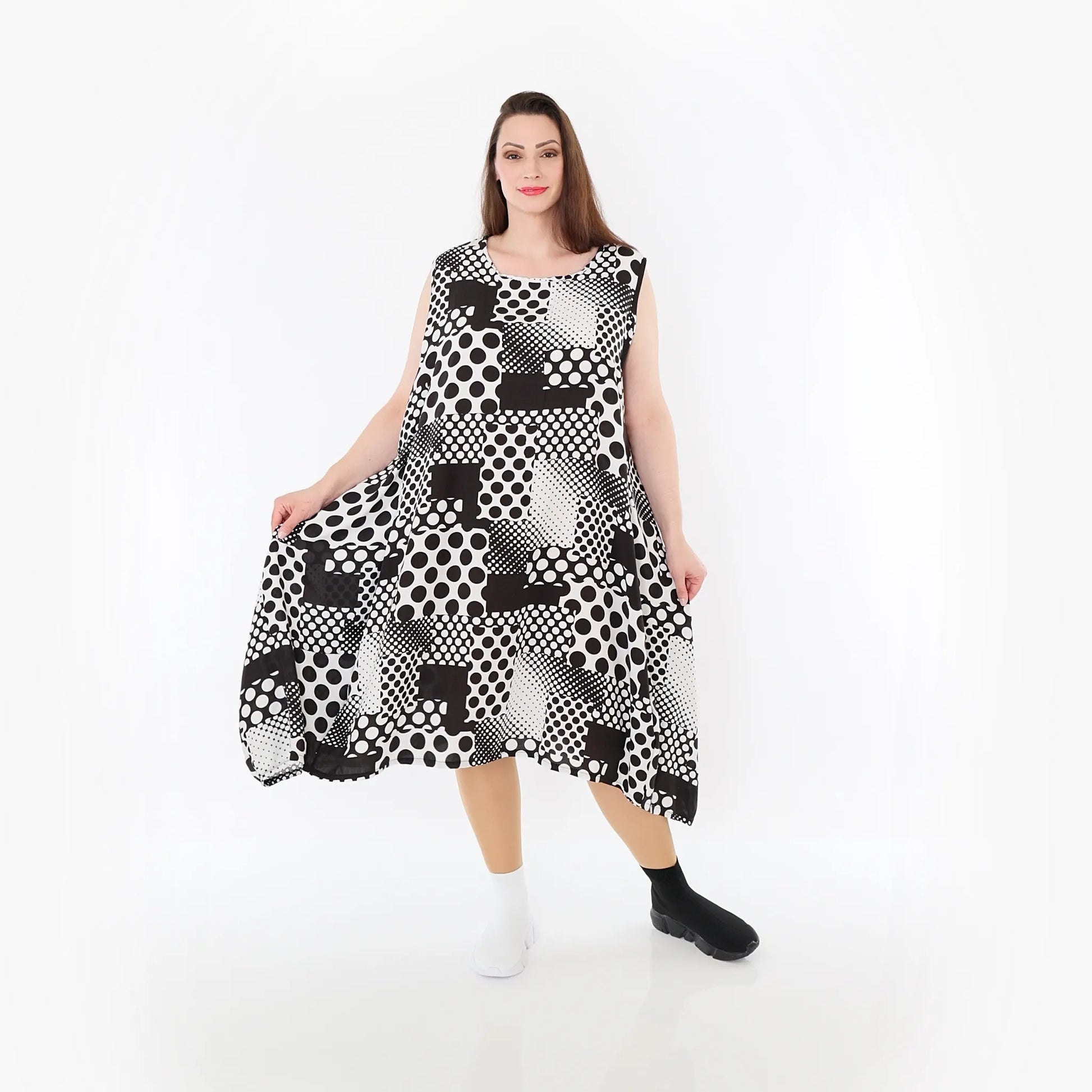  Ballonkleid von AKH Fashion aus Viskose, 1481.04489, Schwarz/Weiß, Punkte, Ausgefallen