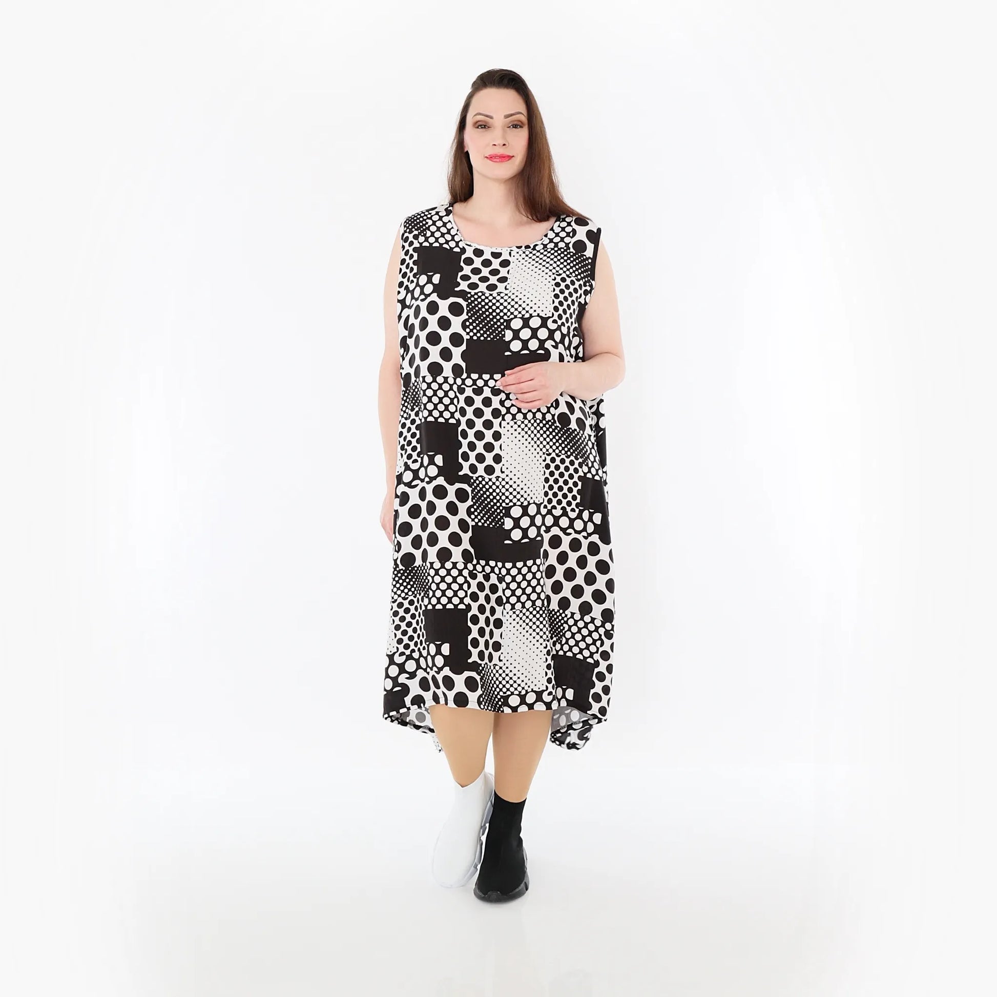  Ballonkleid von AKH Fashion aus Viskose, 1481.04489, Schwarz/Weiß, Punkte, Ausgefallen