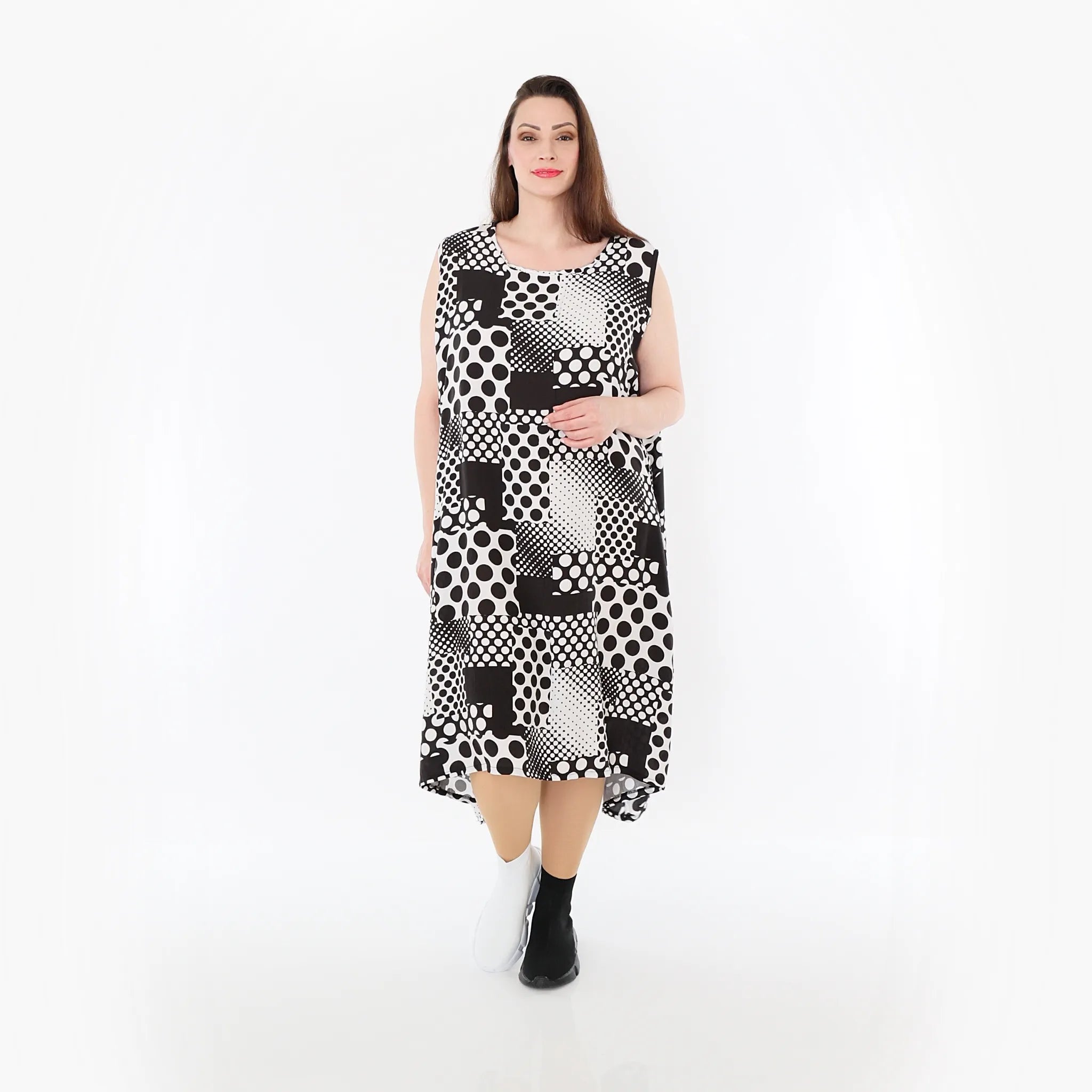  Ballonkleid von AKH Fashion aus Viskose, 1481.04489, Schwarz/Weiß, Punkte, Ausgefallen