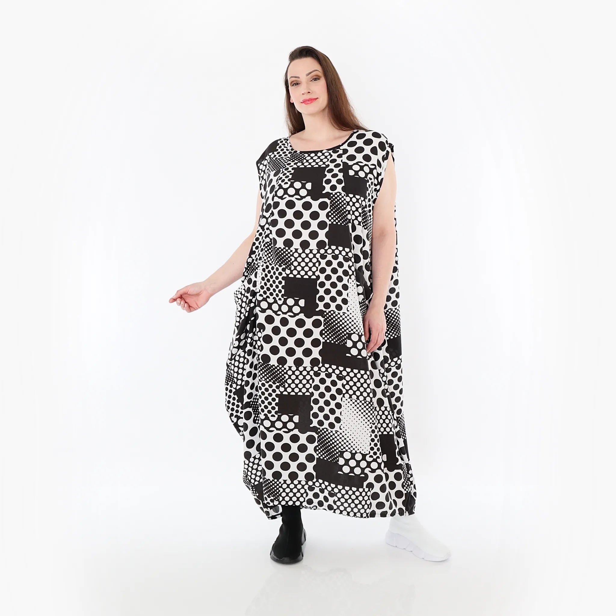  Ballonkleid von AKH Fashion aus Viskose, 1481.04491, Schwarz/Weiß, Punkte, Ausgefallen