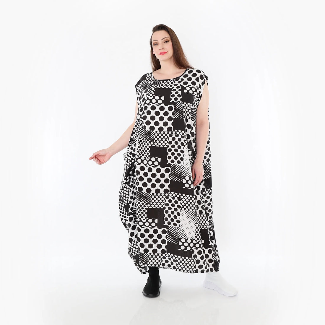  Ballonkleid von AKH Fashion aus Viskose, 1481.04491, Schwarz/Weiß, Punkte, Ausgefallen