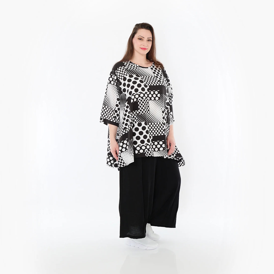  A-Form Bigshirt von AKH Fashion aus Viskose, 1481.00593, Schwarz/Weiß, Punkte, Ausgefallen