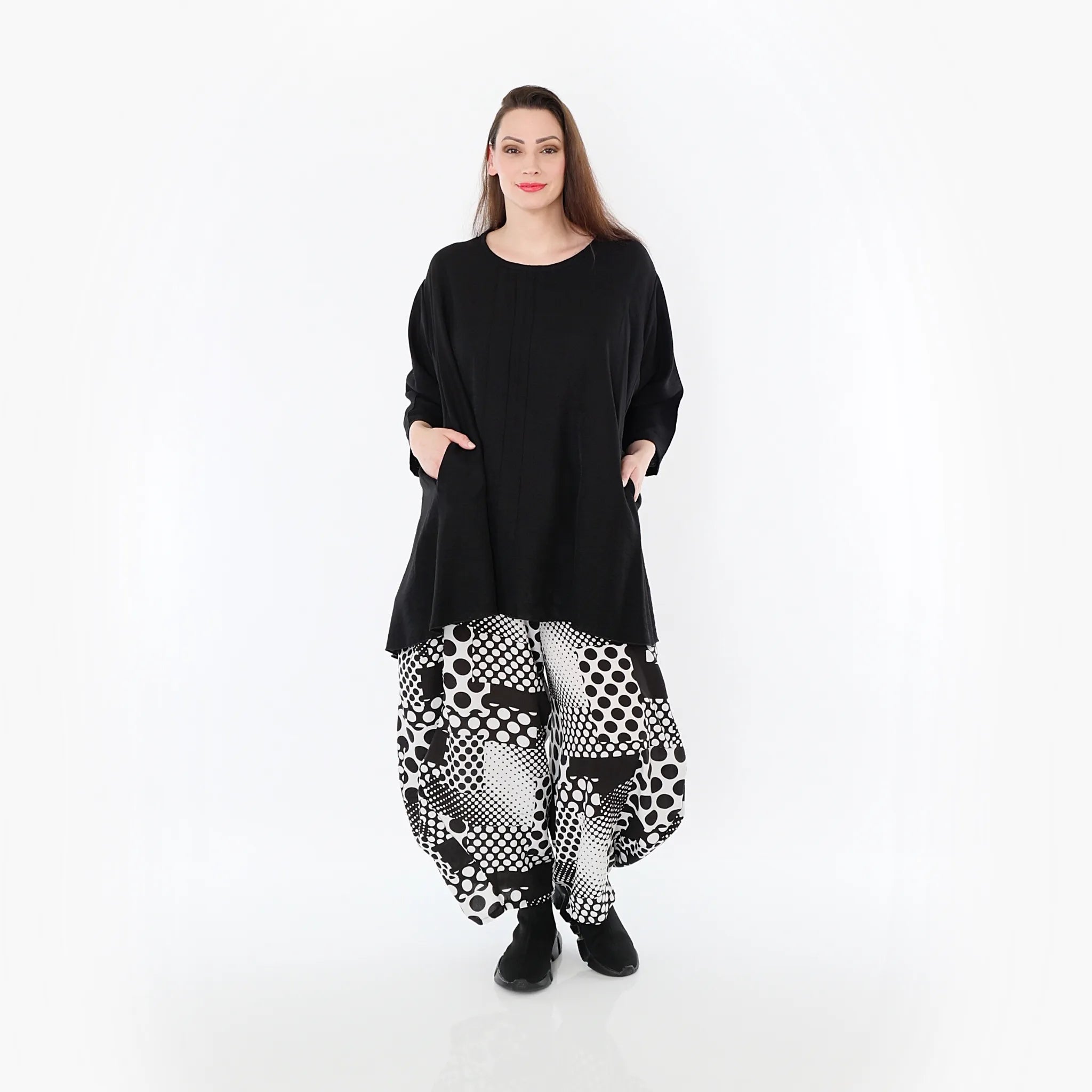  Ballonhose von AKH Fashion aus Viskose, 1481.08069, Schwarz/Weiß, Punkte, Ausgefallen