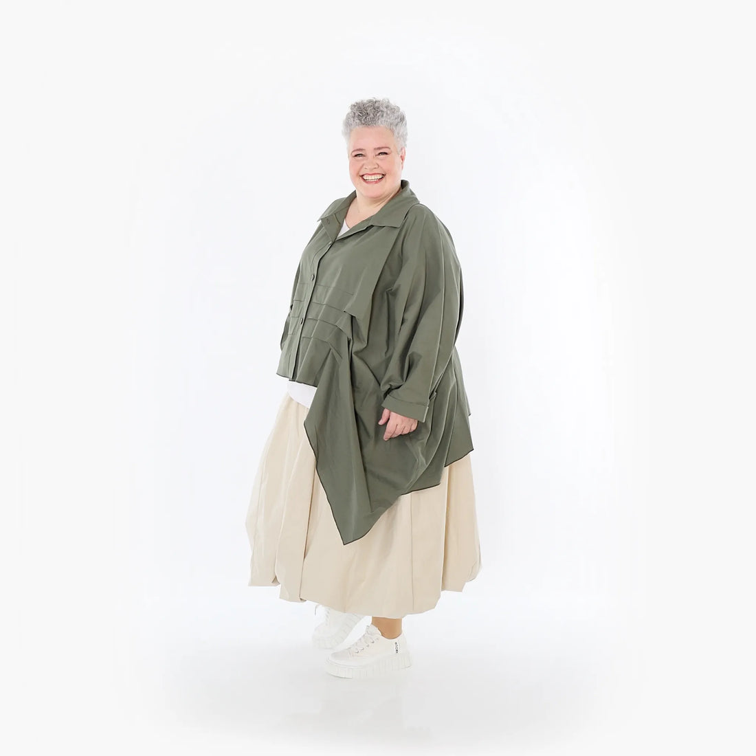 Zipfel Bluse von AKH Fashion aus Baumwolle, 1482.07080, Khaki, Ausgefallen, Zeitlos