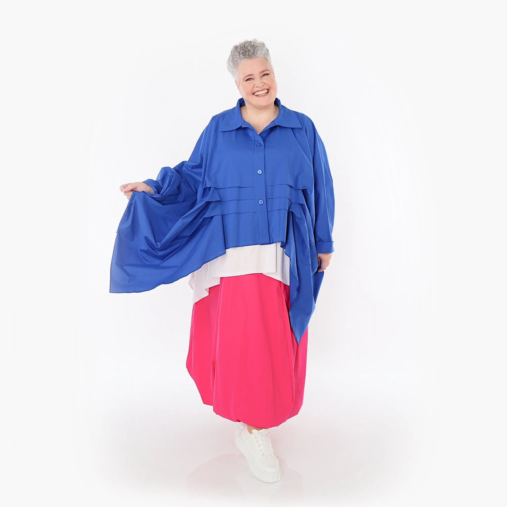  Zipfel Bluse von AKH Fashion aus Baumwolle, 1482.07080, Royalblau, Ausgefallen, Zeitlos