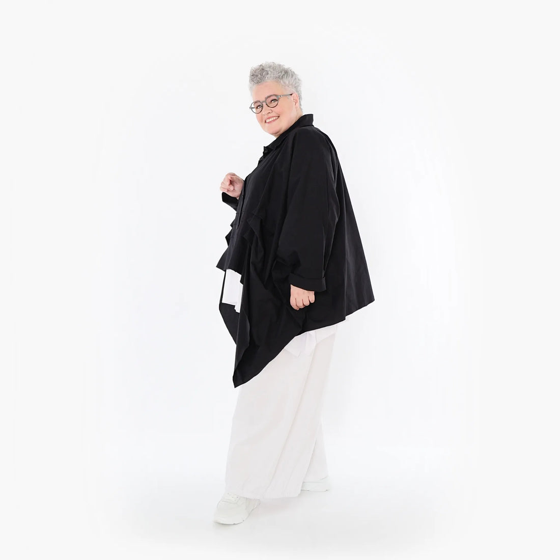 Zipfel Bluse von AKH Fashion aus Baumwolle, 1482.07080, Schwarz, Ausgefallen, Zeitlos