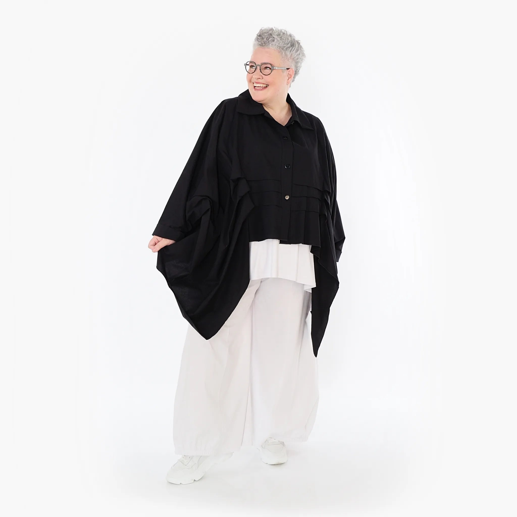  Zipfel Bluse von AKH Fashion aus Baumwolle, 1482.07080, Schwarz, Ausgefallen, Zeitlos