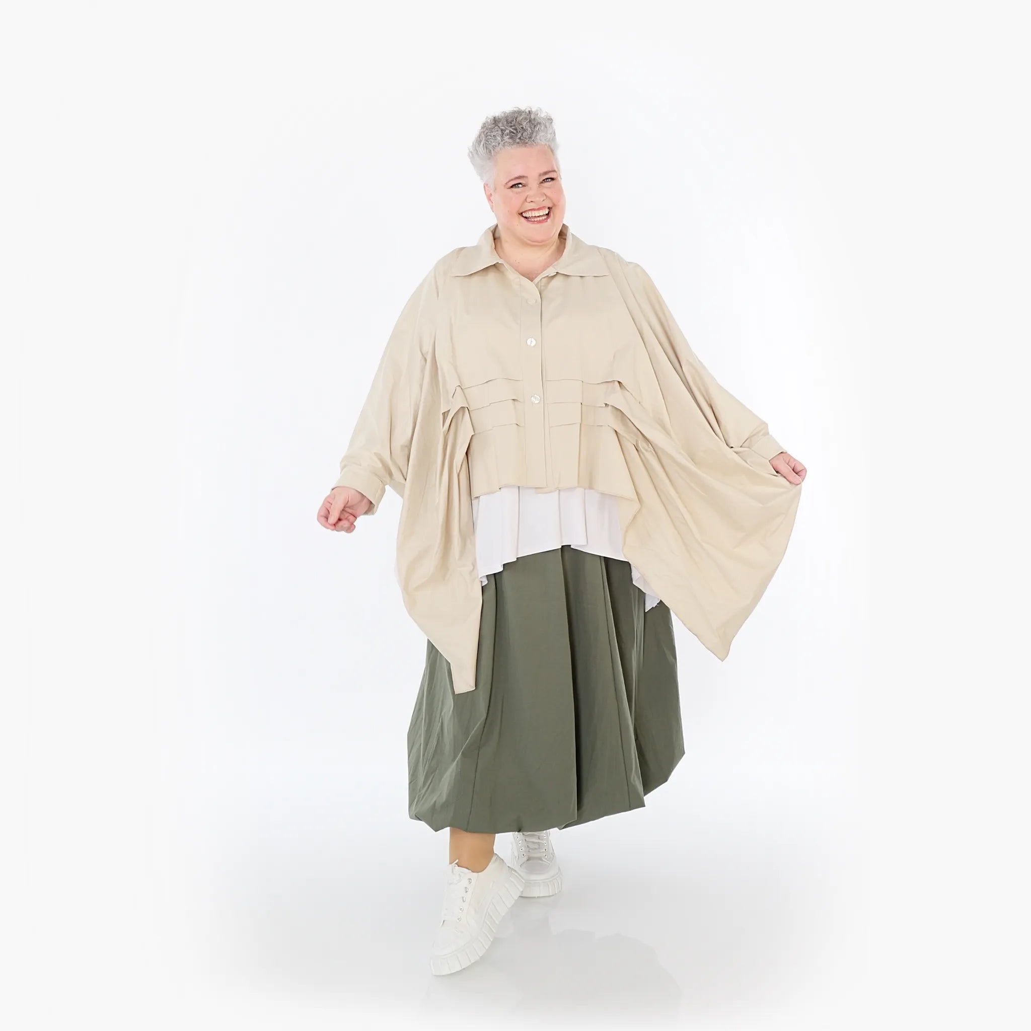  Ballonrock von AKH Fashion aus Baumwolle, 1482.07081, Khaki, Ausgefallen, Zeitlos, Schick