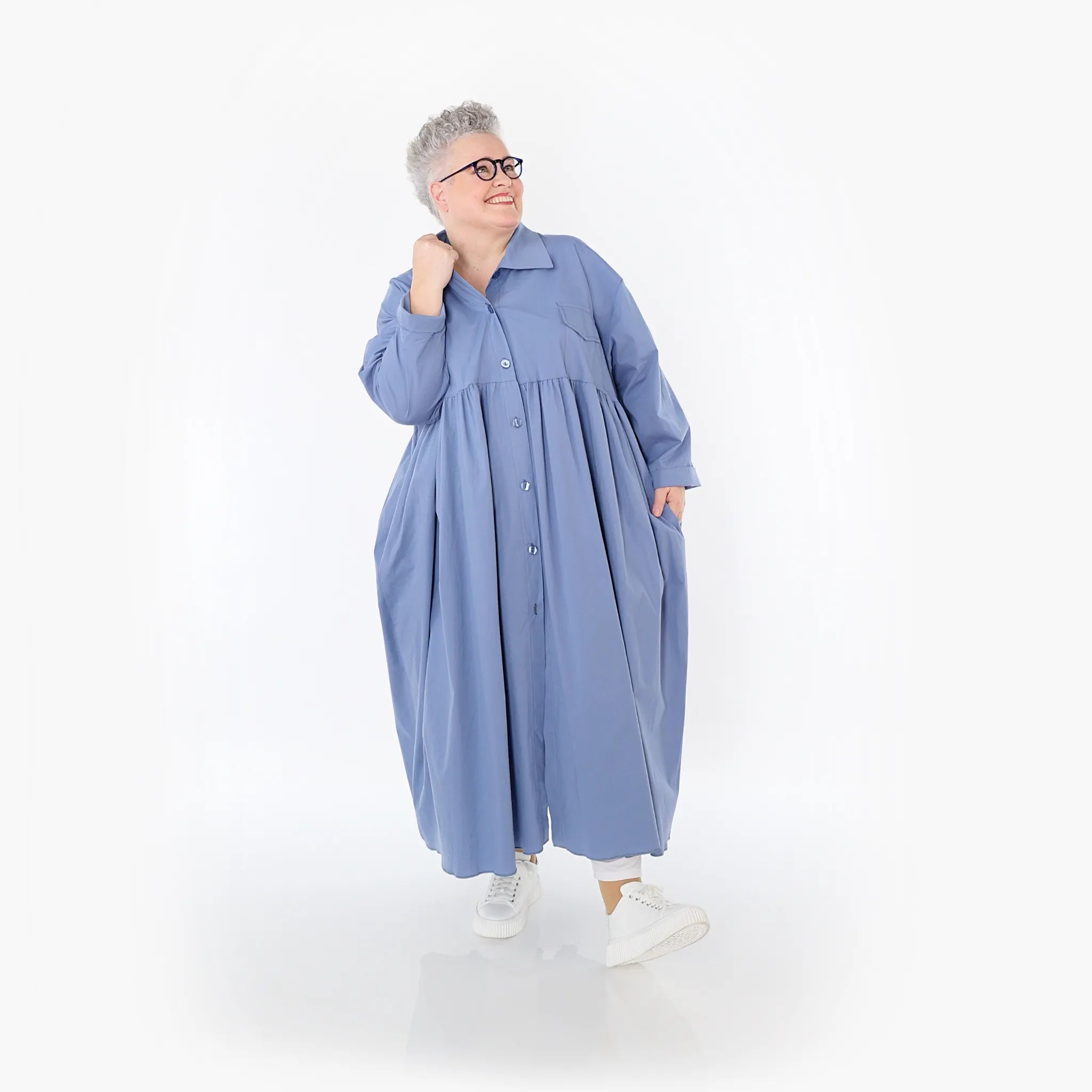  A-Form Mantel von AKH Fashion aus Baumwolle, 1482.07084, Azurblau, Ausgefallen, Zeitlos