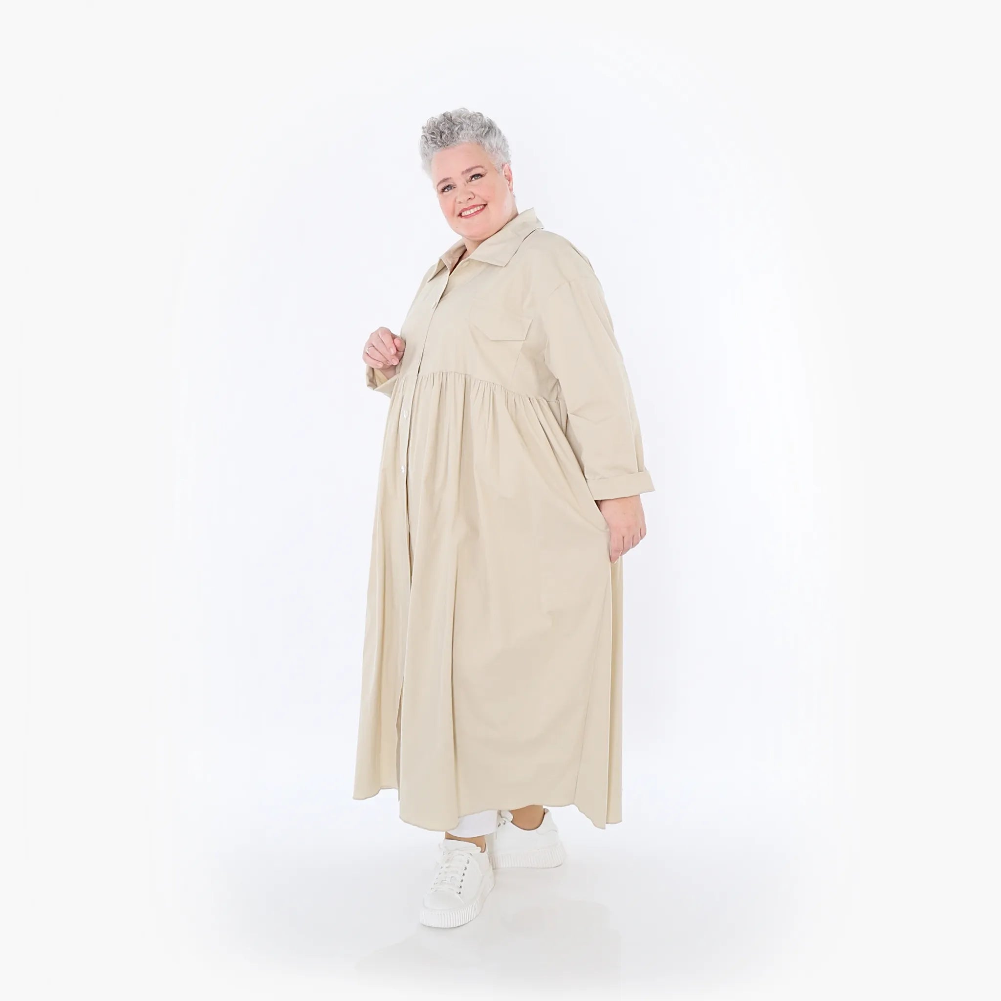 A-Form Mantel von AKH Fashion aus Baumwolle, 1482.07084, Beige, Ausgefallen, Zeitlos