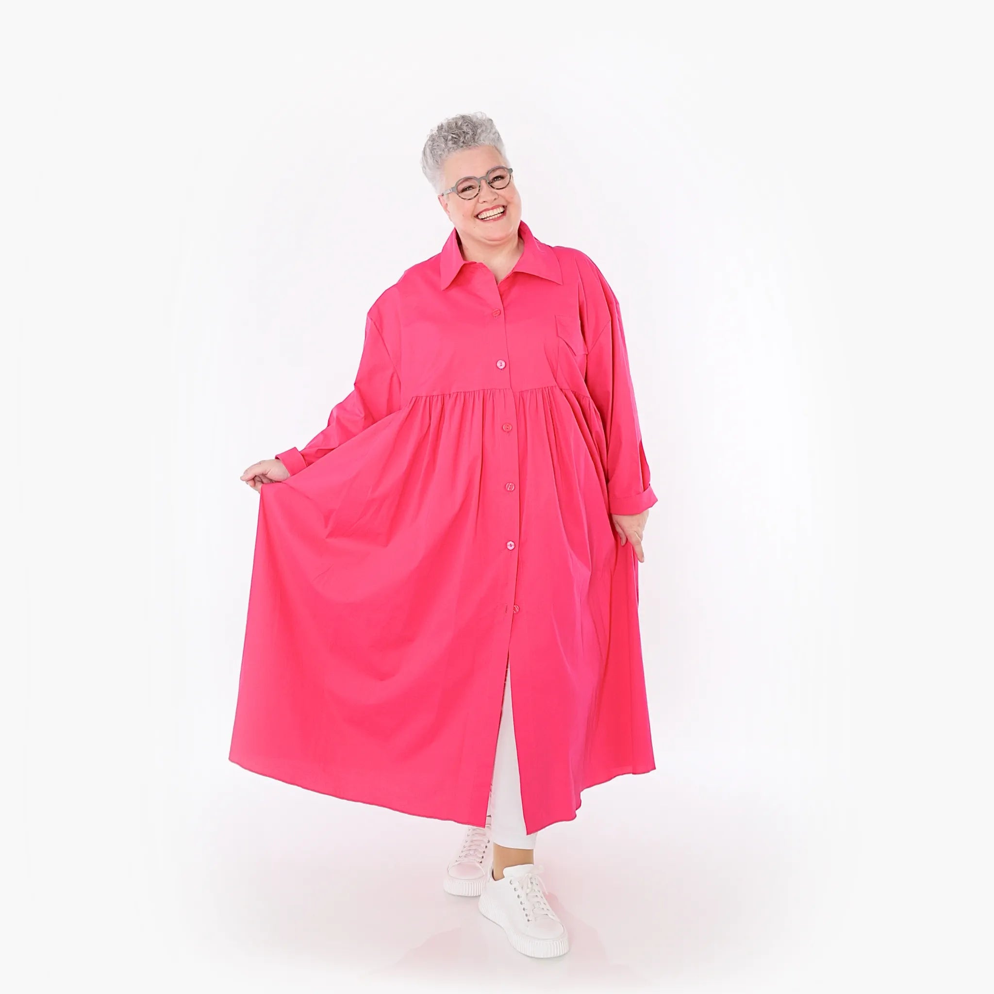 A-Form Mantel von AKH Fashion aus Baumwolle, 1482.07084, Fuchsia, Ausgefallen, Zeitlos