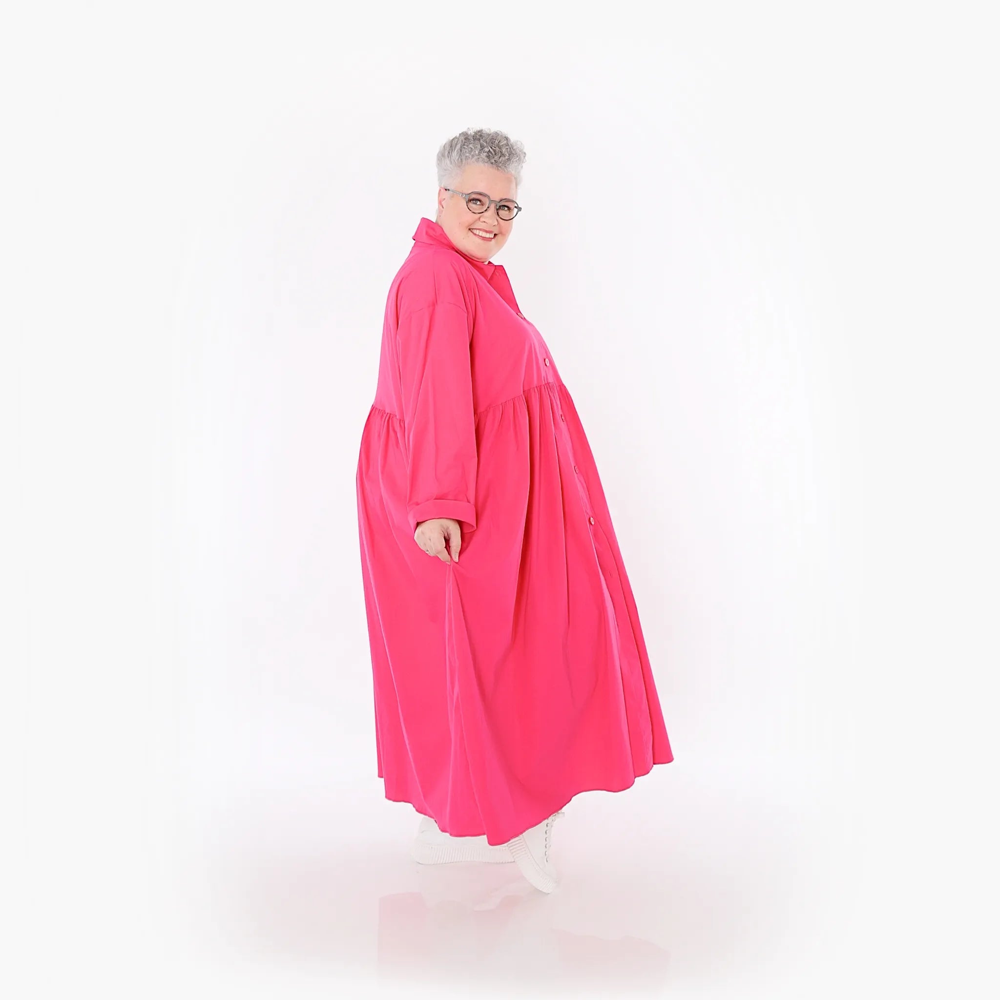 A-Form Mantel von AKH Fashion aus Baumwolle, 1482.07084, Fuchsia, Ausgefallen, Zeitlos