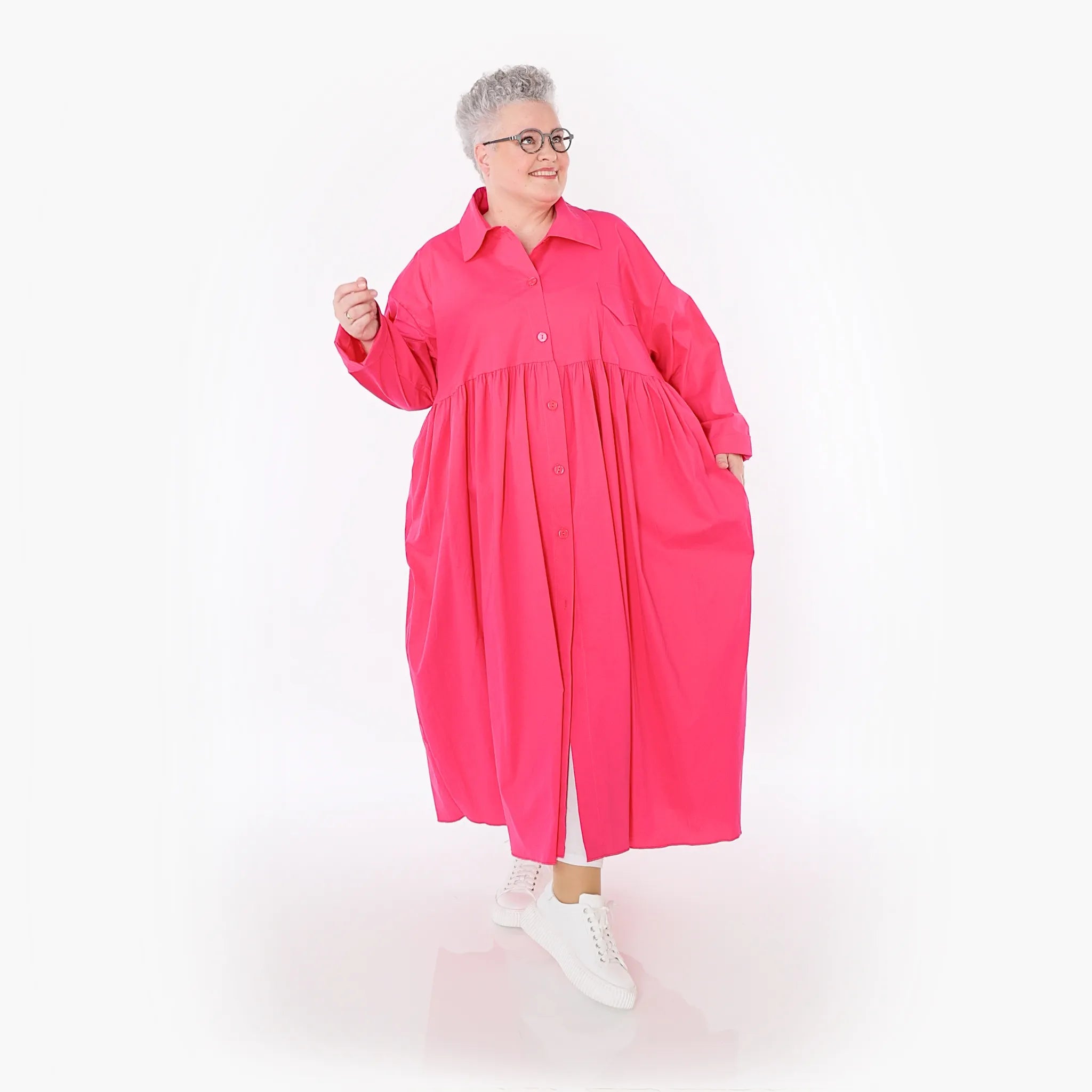 A-Form Mantel von AKH Fashion aus Baumwolle, 1482.07084, Fuchsia, Ausgefallen, Zeitlos