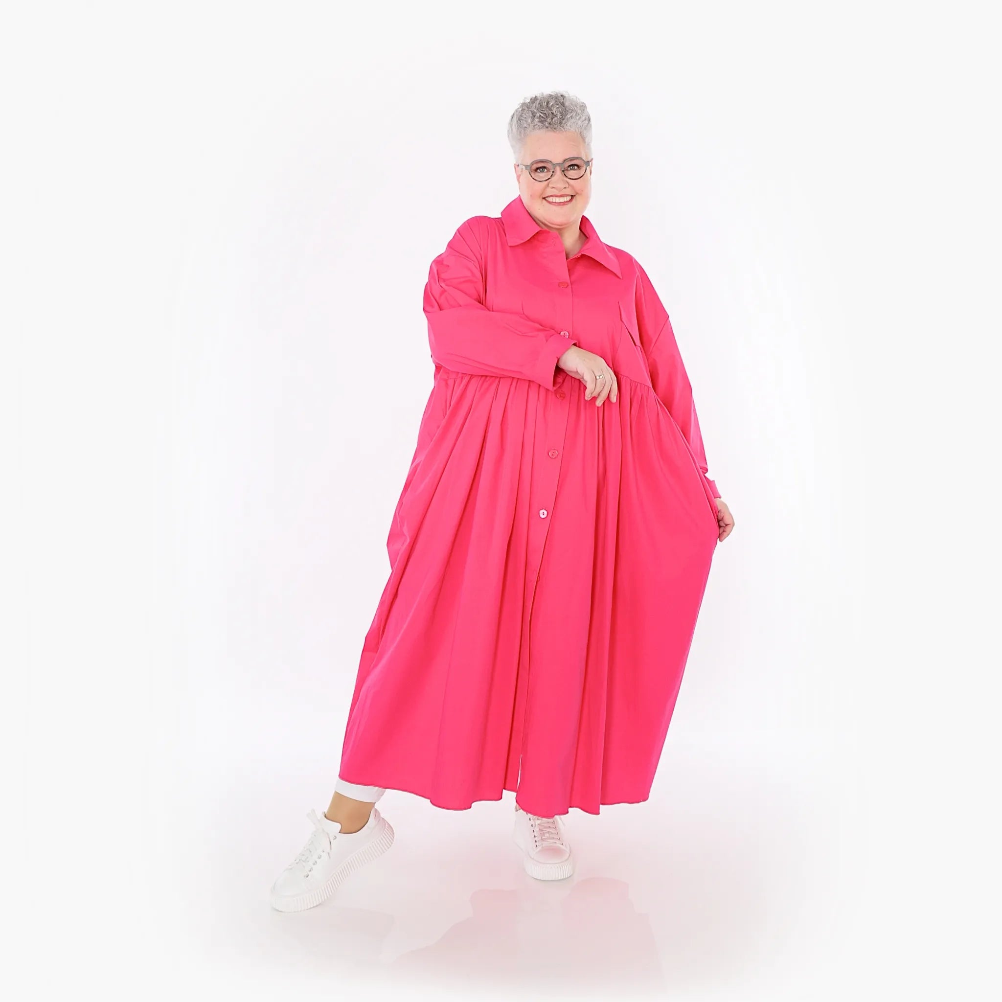 A-Form Mantel von AKH Fashion aus Baumwolle, 1482.07084, Fuchsia, Ausgefallen, Zeitlos