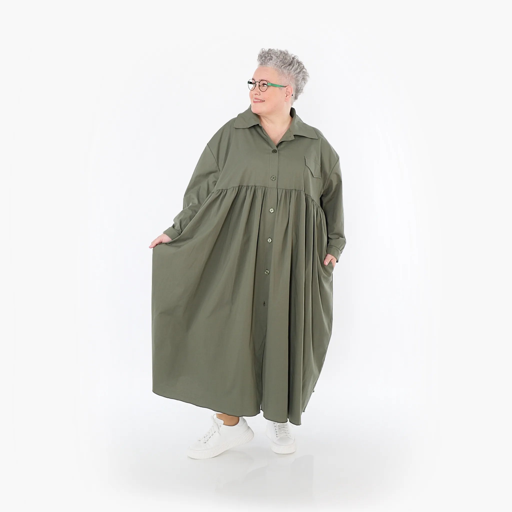  A-Form Mantel von AKH Fashion aus Baumwolle, 1482.07084, Khaki, Ausgefallen, Zeitlos