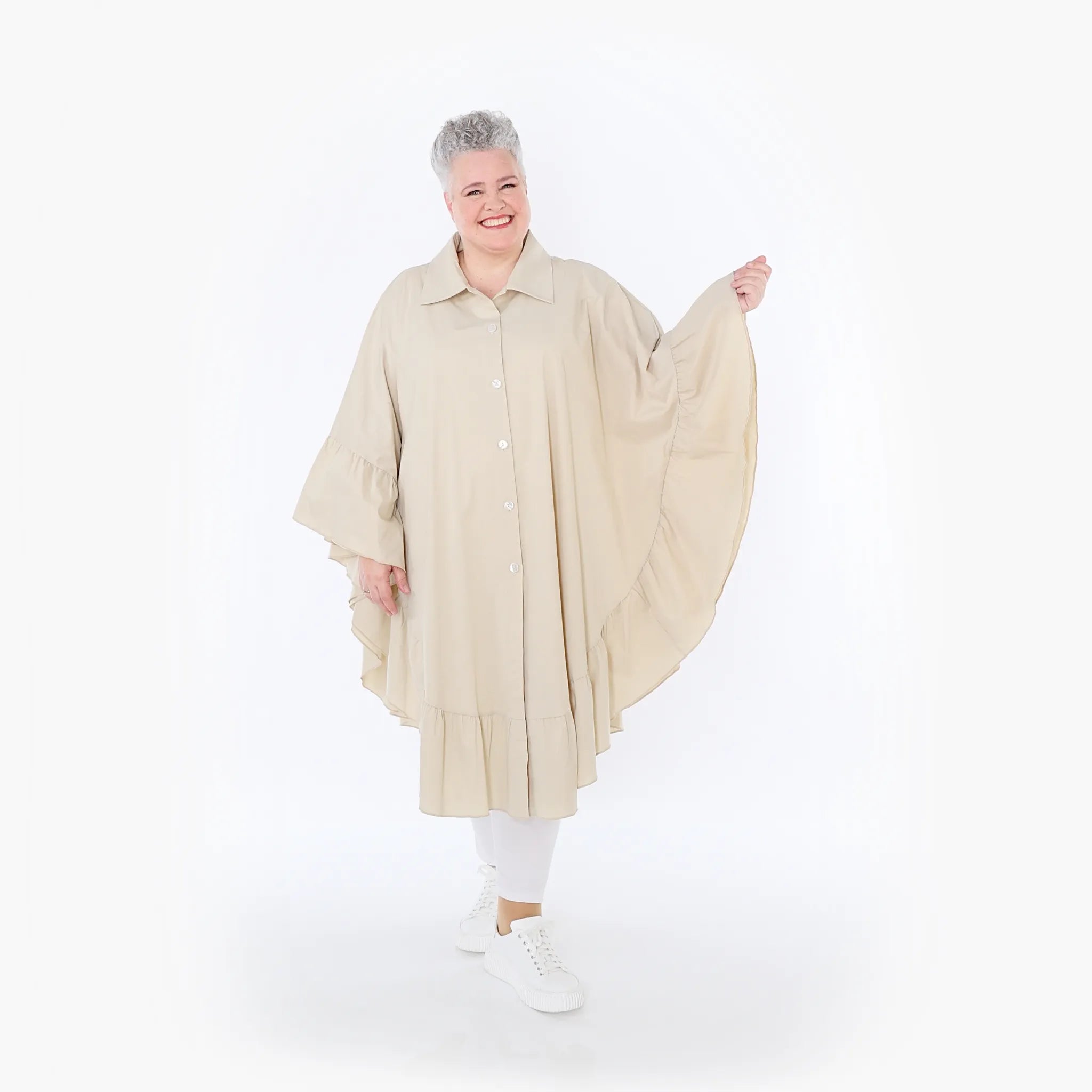  AKH Fashion Bluse in gerundeter Form, aus Baumwolle, 1482.07085, Beige, Ausgefallen