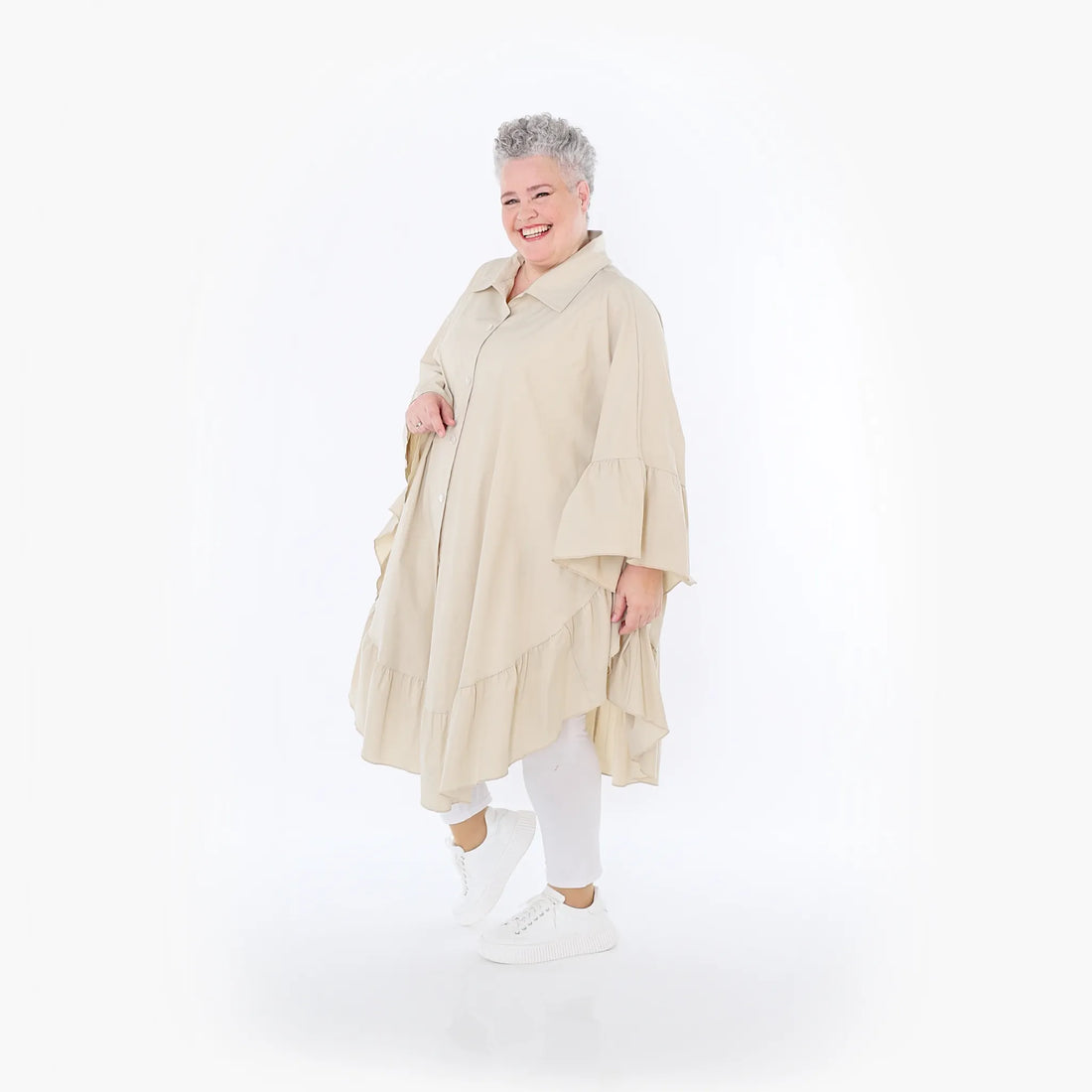 AKH Fashion Bluse in gerundeter Form, aus Baumwolle, 1482.07085, Beige, Ausgefallen