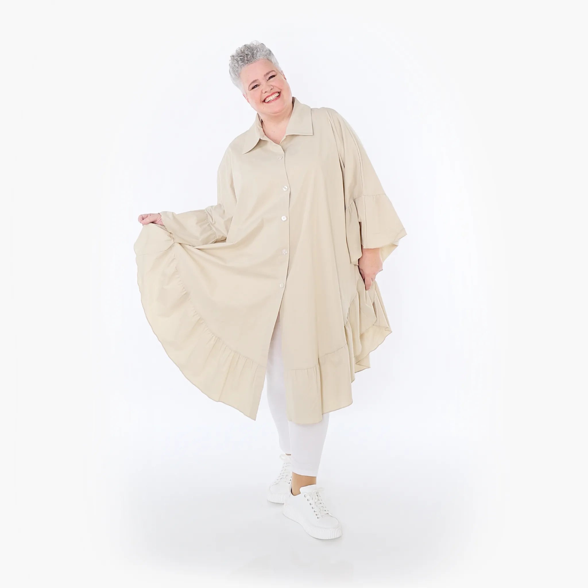  AKH Fashion Bluse in gerundeter Form, aus Baumwolle, 1482.07085, Beige, Ausgefallen