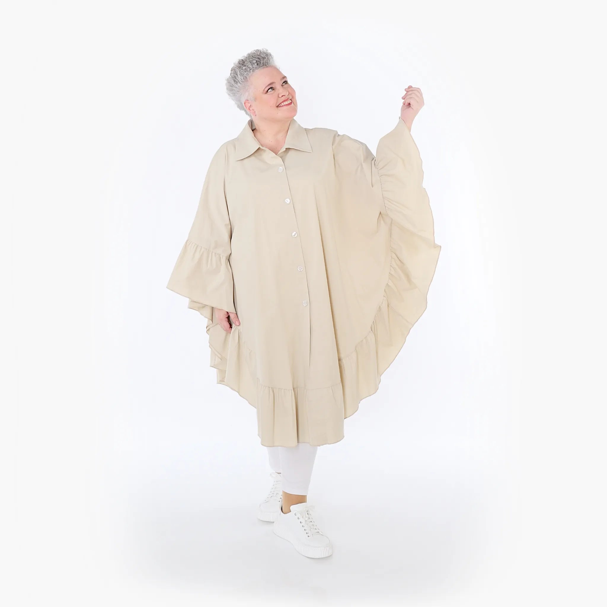  AKH Fashion Bluse in gerundeter Form, aus Baumwolle, 1482.07085, Beige, Ausgefallen