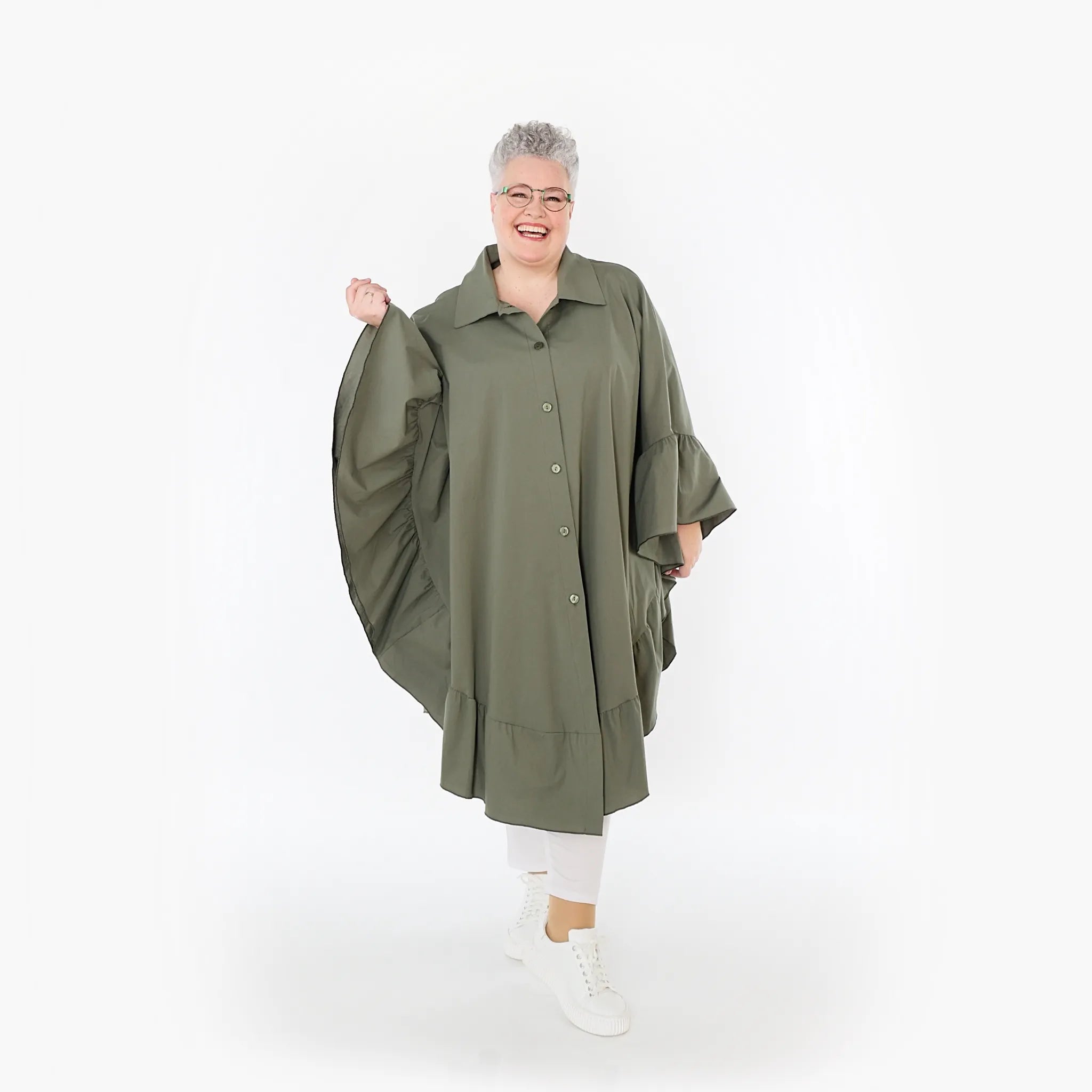AKH Fashion Bluse in gerundeter Form, aus Baumwolle, 1482.07085, Khaki, Ausgefallen