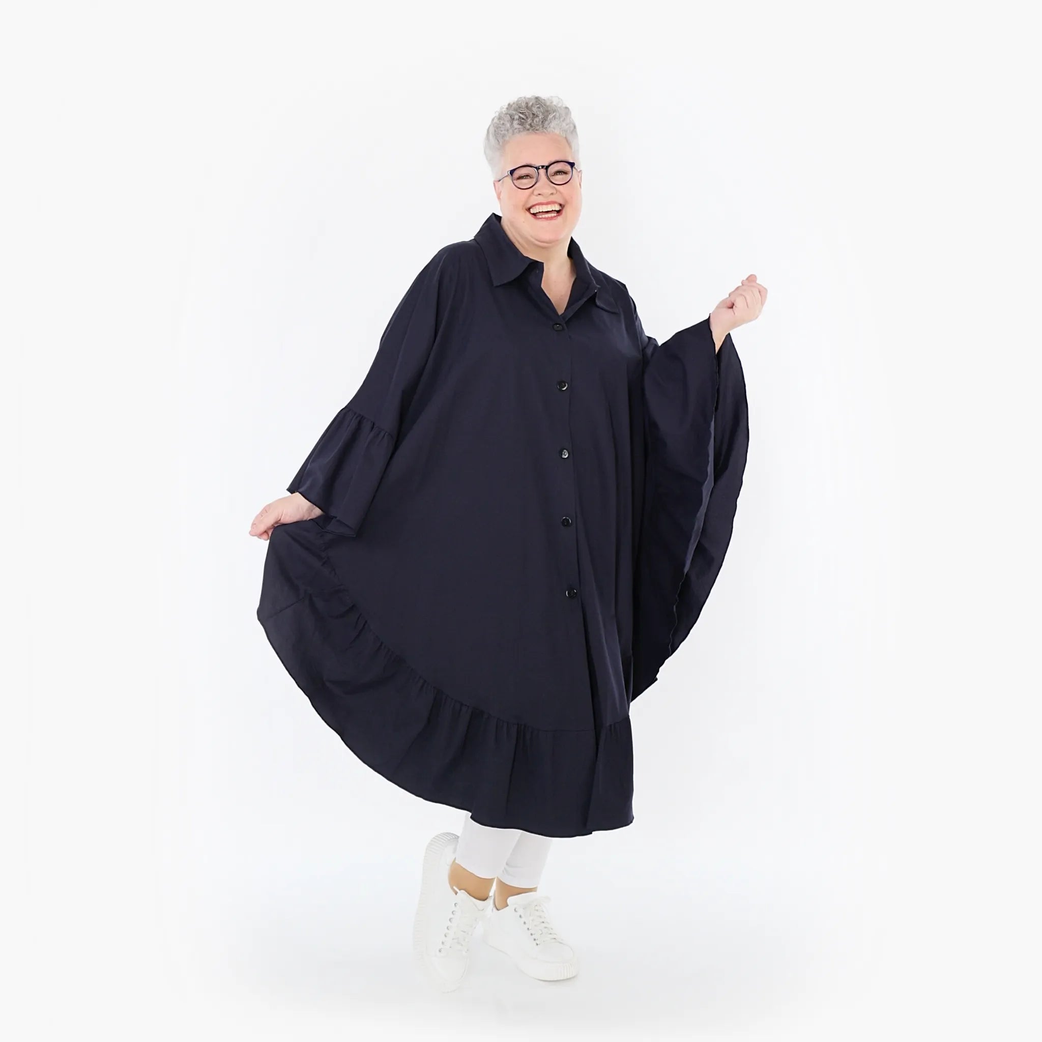 AKH Fashion Bluse in gerundeter Form, aus Baumwolle, 1482.07085, Marine, Ausgefallen