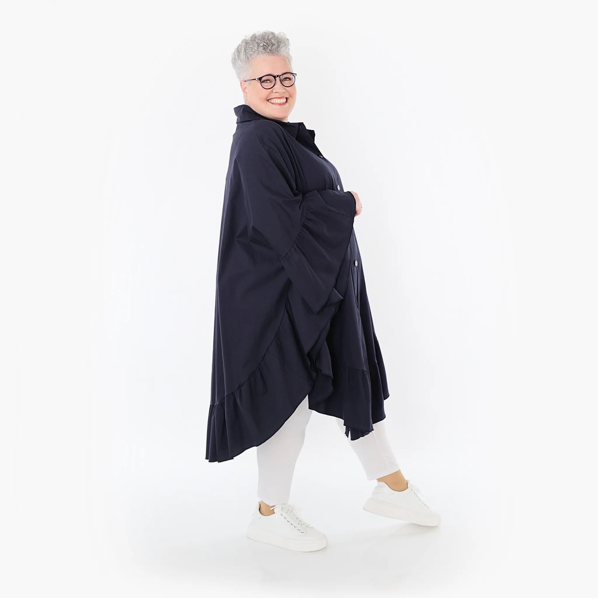 AKH Fashion Bluse in gerundeter Form, aus Baumwolle, 1482.07085, Marine, Ausgefallen
