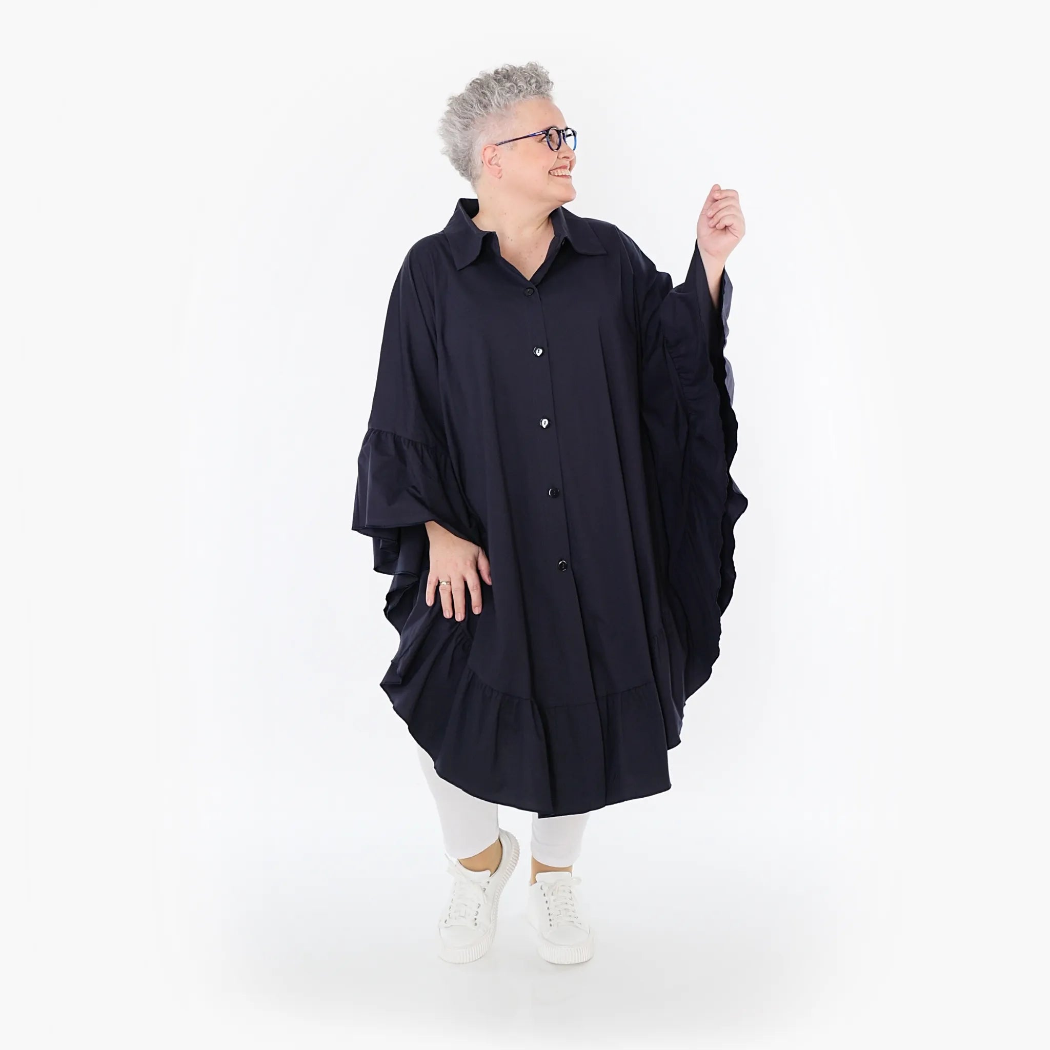 AKH Fashion Bluse in gerundeter Form, aus Baumwolle, 1482.07085, Marine, Ausgefallen