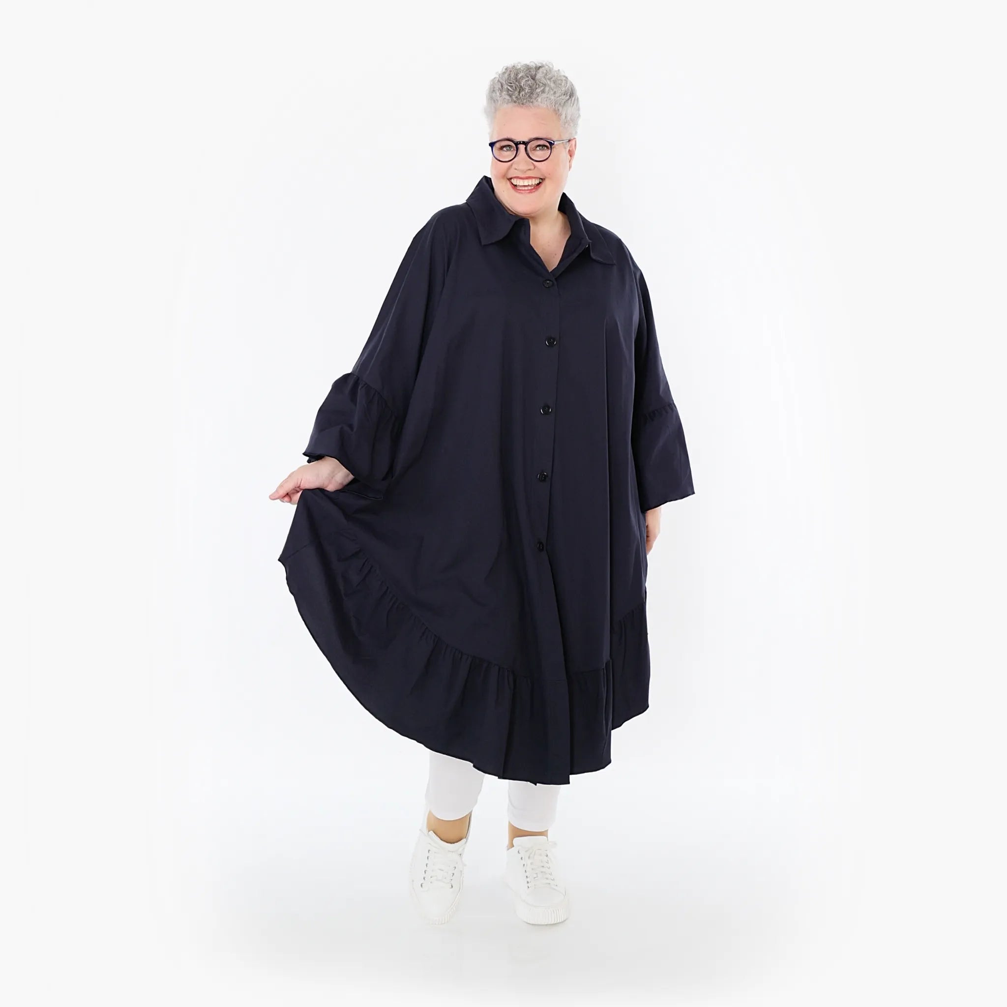 AKH Fashion Bluse in gerundeter Form, aus Baumwolle, 1482.07085, Marine, Ausgefallen