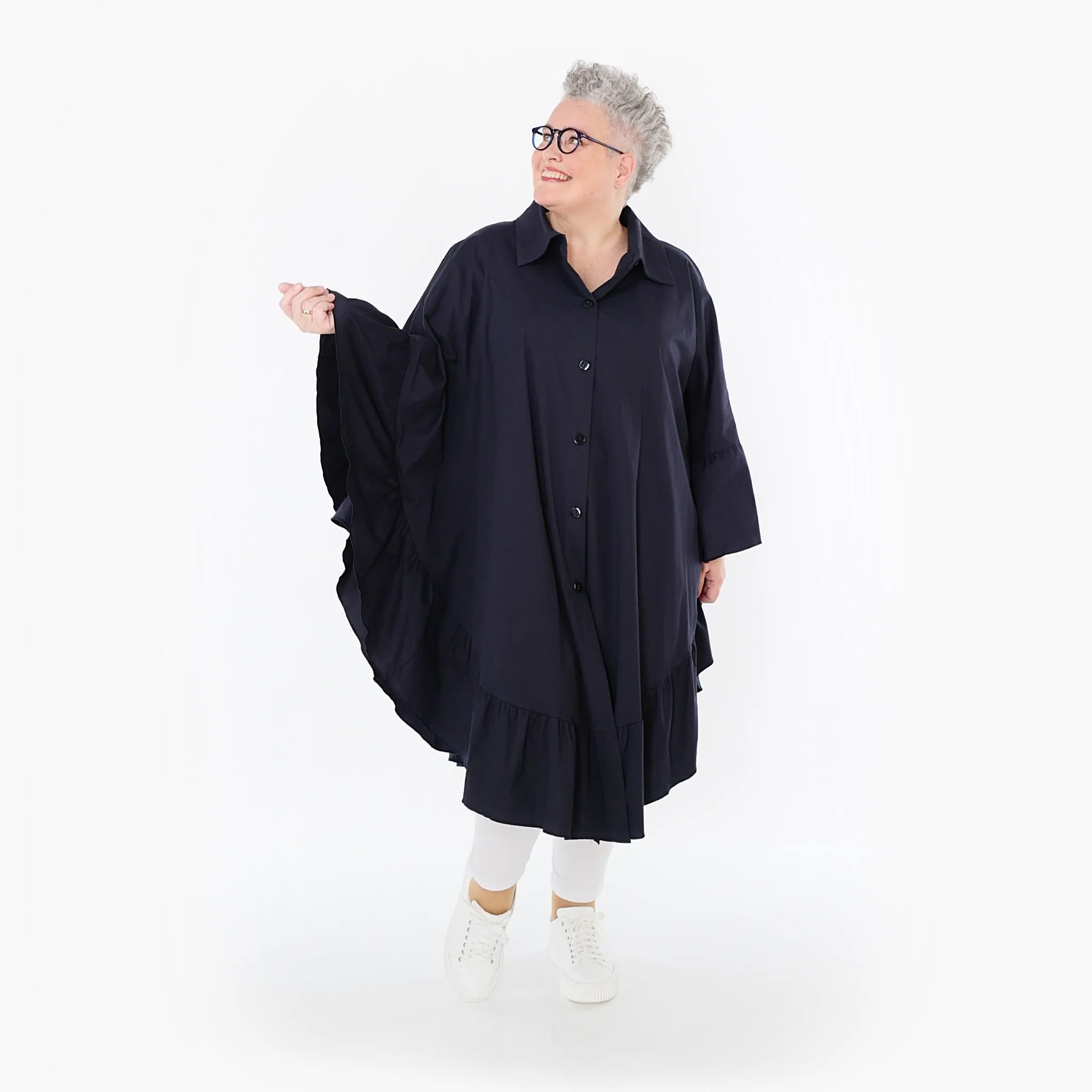 AKH Fashion Bluse in gerundeter Form, aus Baumwolle, 1482.07085, Marine, Ausgefallen