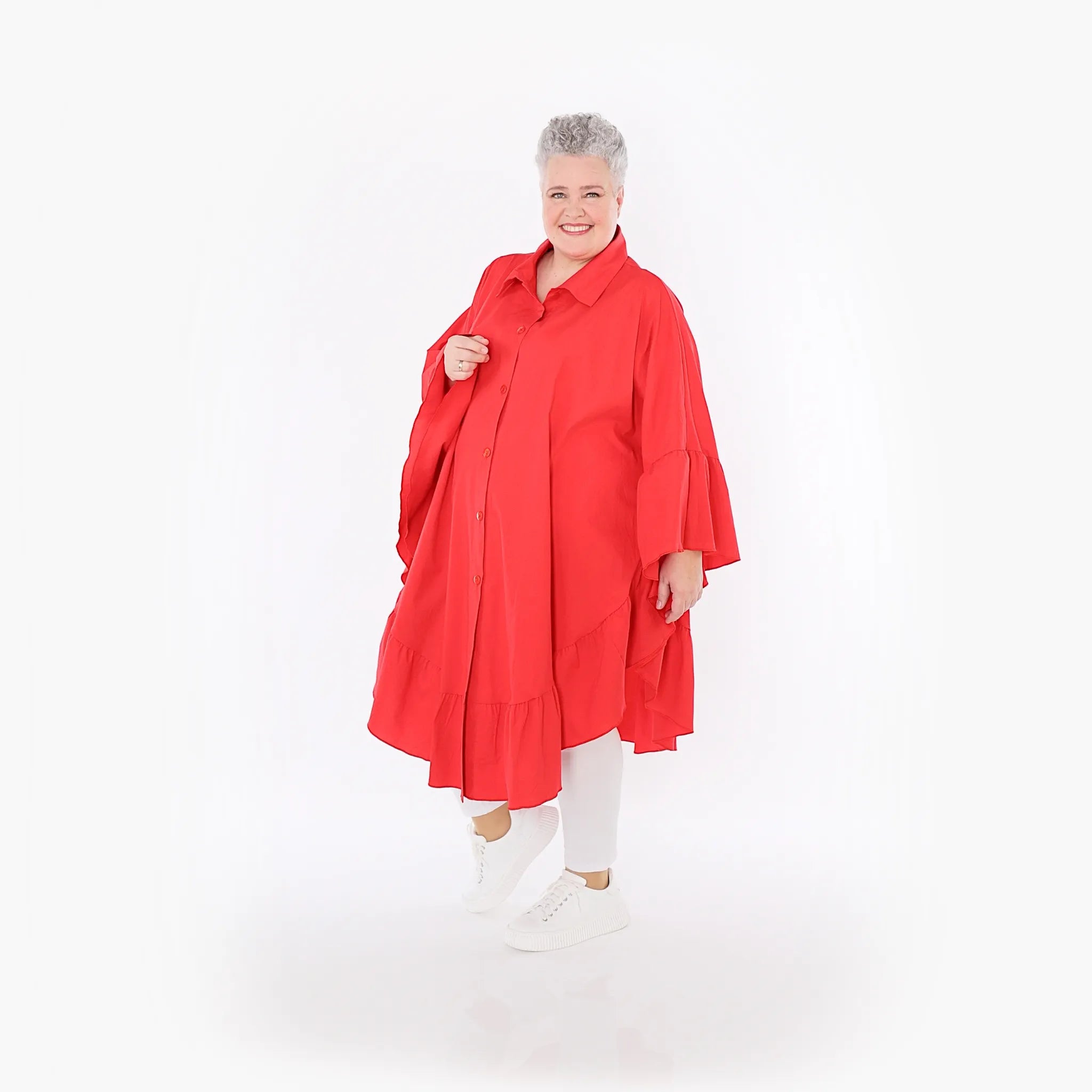 AKH Fashion Bluse in gerundeter Form, aus Baumwolle, 1482.07085, Rot, Ausgefallen, Zeitlos