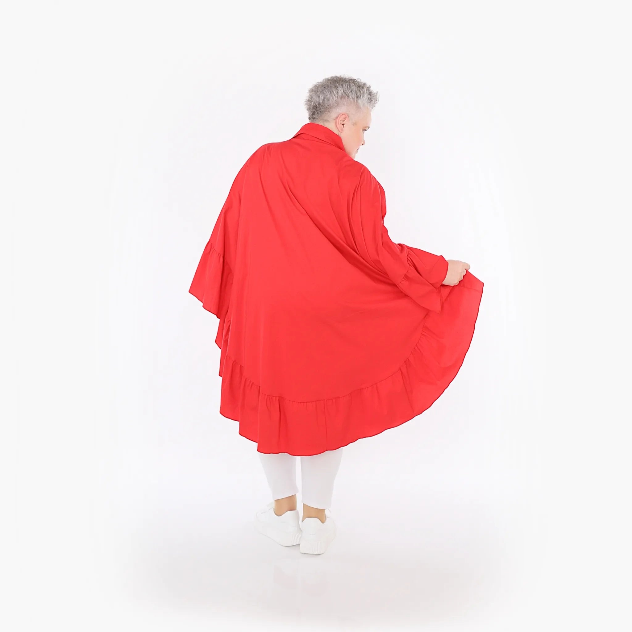 AKH Fashion Bluse in gerundeter Form, aus Baumwolle, 1482.07085, Rot, Ausgefallen, Zeitlos