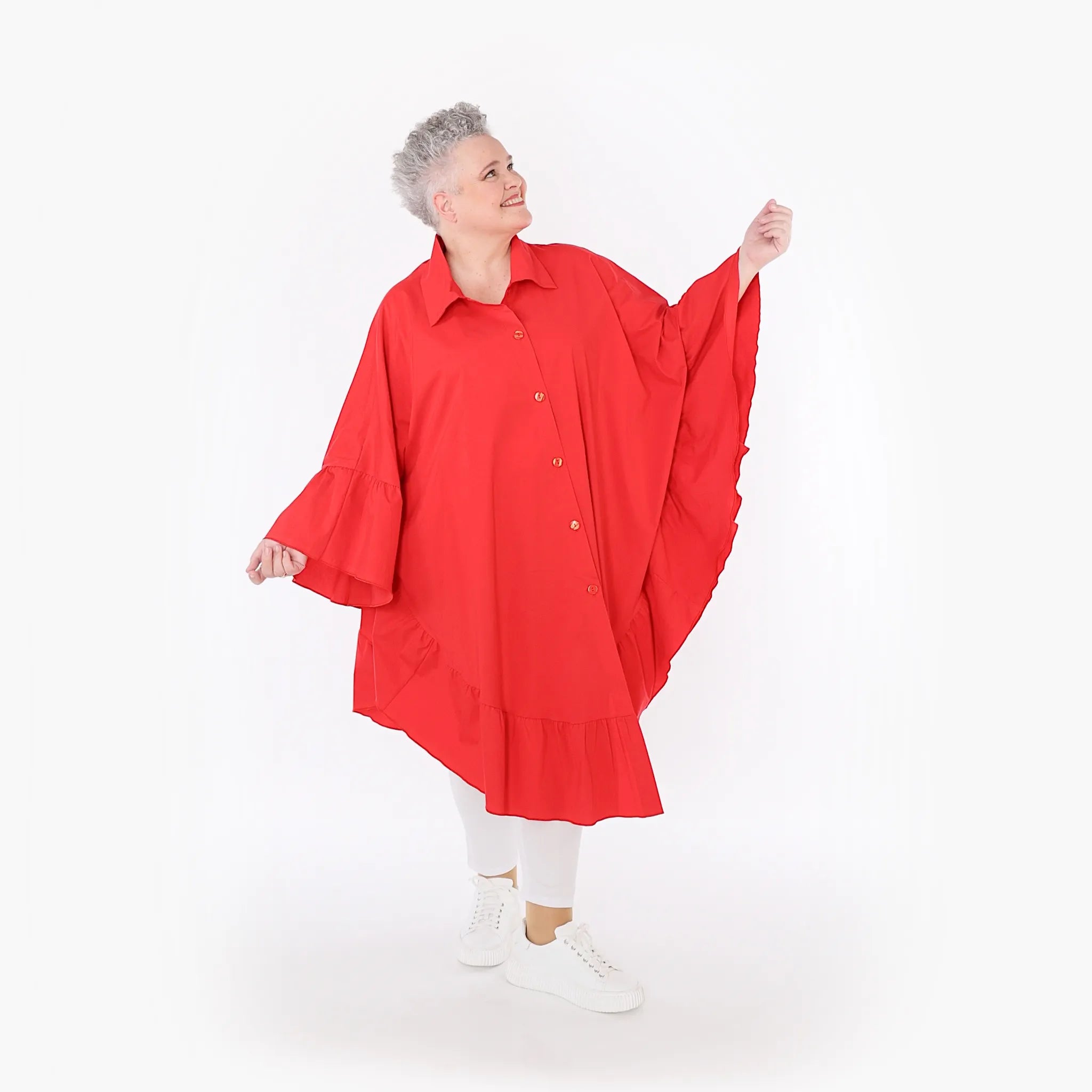 AKH Fashion Bluse in gerundeter Form, aus Baumwolle, 1482.07085, Rot, Ausgefallen, Zeitlos