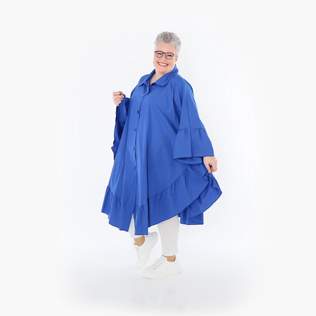 AKH Fashion Bluse in gerundeter Form, aus Baumwolle, 1482.07085, Royalblau, Ausgefallen