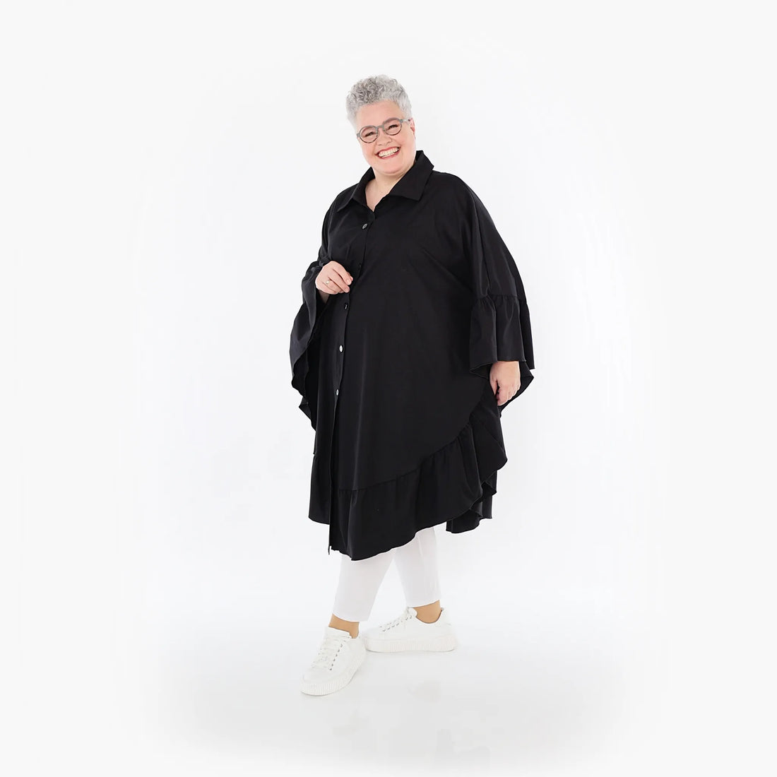 AKH Fashion Bluse in gerundeter Form, aus Baumwolle, 1482.07085, Schwarz, Ausgefallen