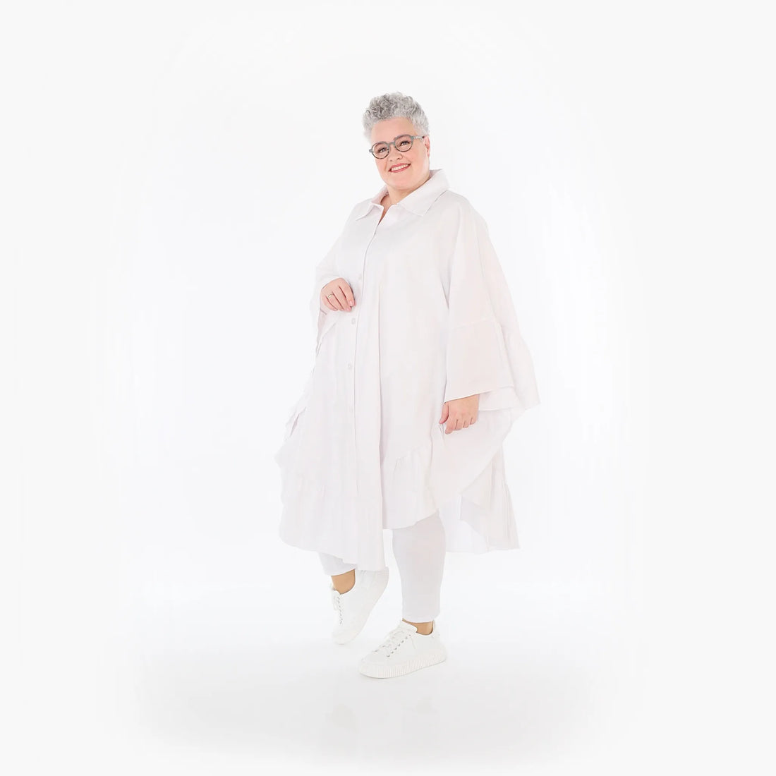 AKH Fashion Bluse in gerundeter Form, aus Baumwolle, 1482.07085, Weiß, Ausgefallen, Schick